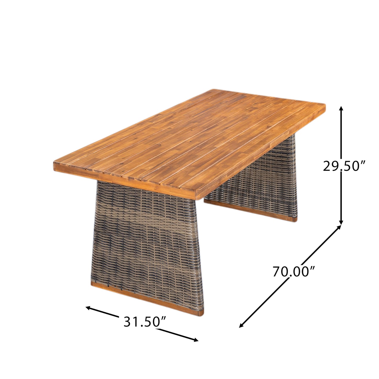 Christopher Knight Home Xavi Patio Acacia Wood Dining Set, Outdoor Side Table and Chairs Set with Slatted Panel Design and Handwoven Rattan Legs, Outdoor Furniture Set for Garden, 3 pcs, Grey + Teak