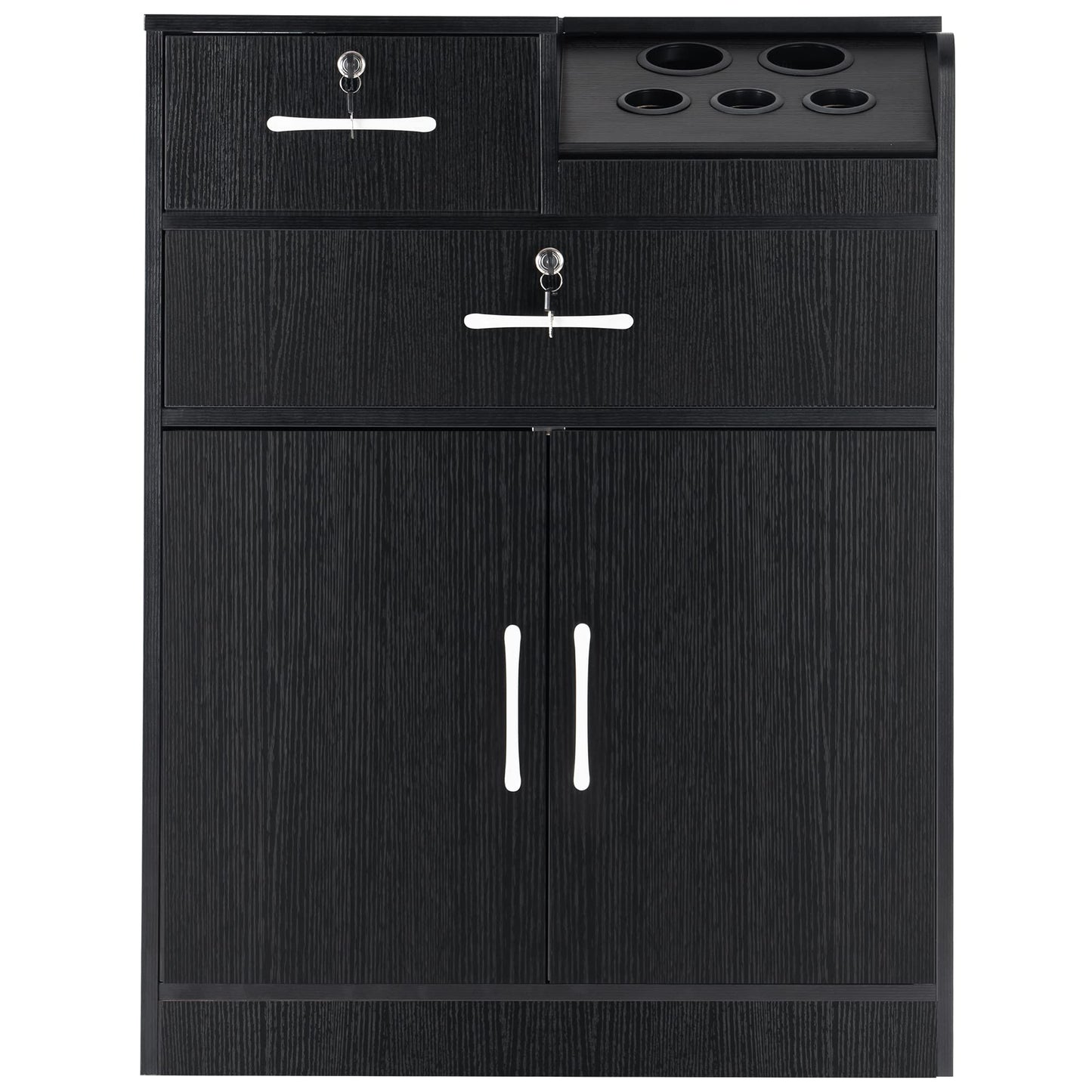BarberPub Locking Storage Cabinet Barber Utility Unit Beauty Salon Station with Holders Styling Equipment with Drawers 2032