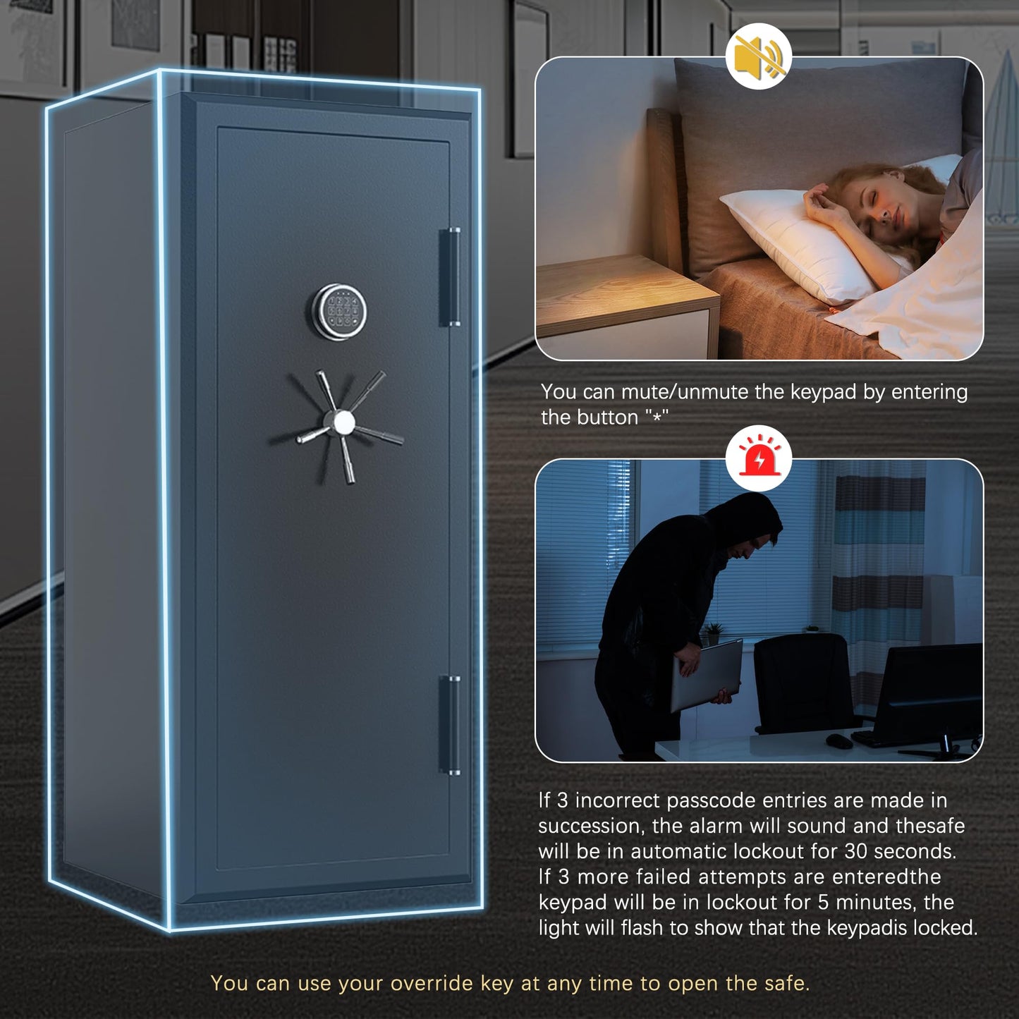 XPEDITION 34-Gun Fireproof Safe for Rifles & Pistols, Quick-Access Gun Cabinet with Keypad & Key Access, No Assembly Required, Combination Lock, Built-in Charging Ports
