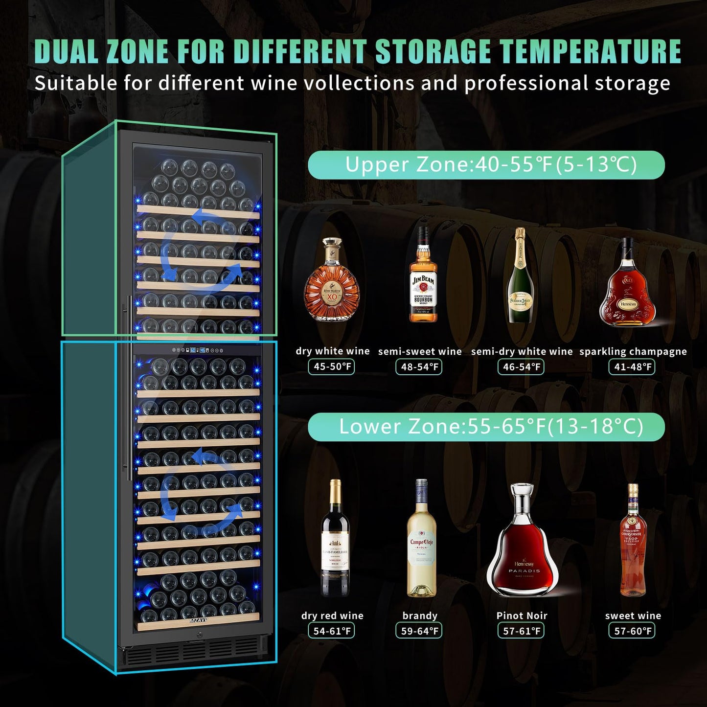 MZAVP 200 Bottle Dual Zone Wine Fridge, 24 Inch Large Wine Cooler Refrigerator Built-In or Freestanding, Tall Wine Cooler with Upgraded Compressor, Temperature Memory, Low Noise and Fast Cooling