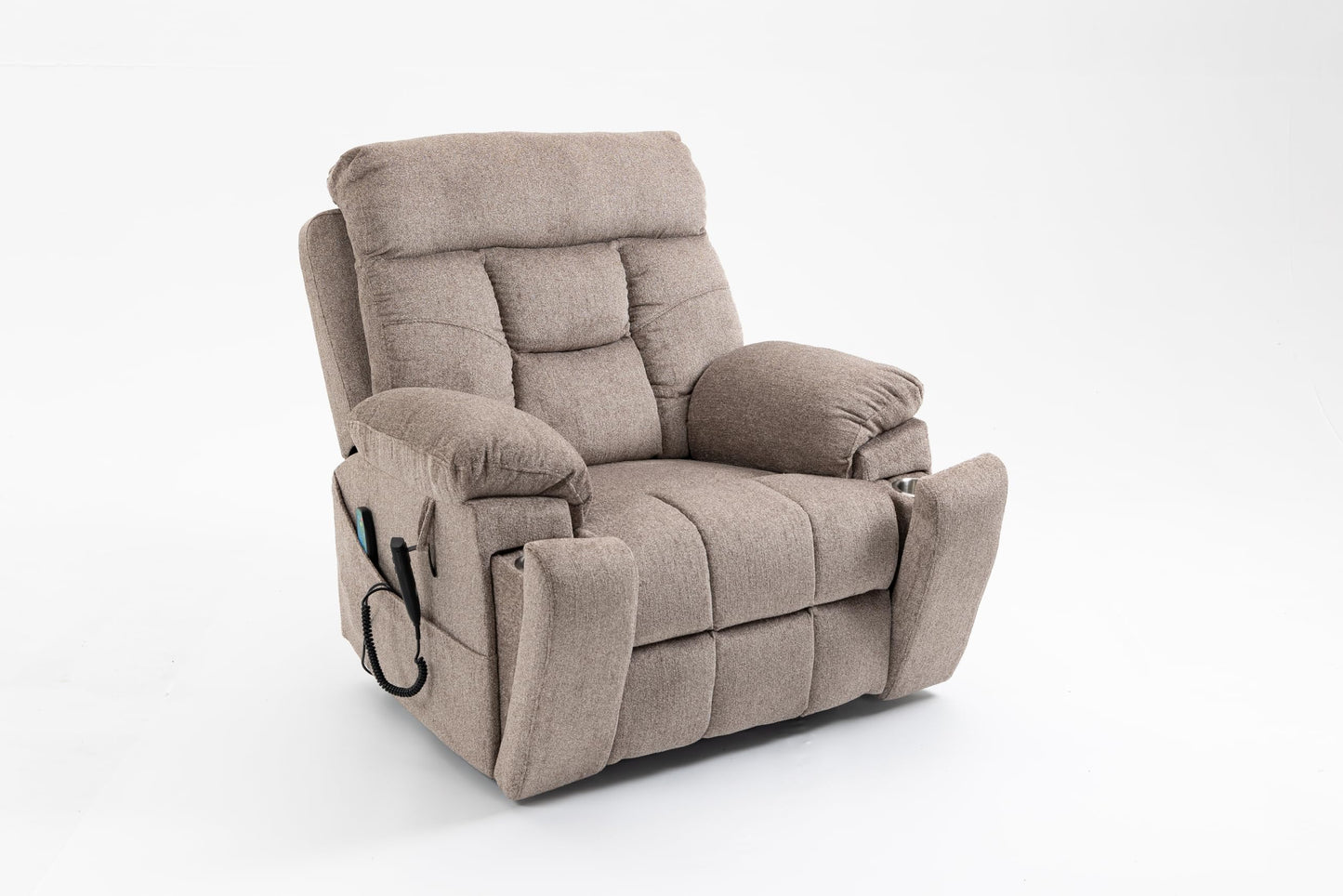 GDFStudio Oversized Power Lift Recliner Chair with Dual OKIN Motors Heat and Massage Lay Flat 180 Degree Electric Reclining Sofa Chair with Cup Holders and Dual Remote, Light Brown
