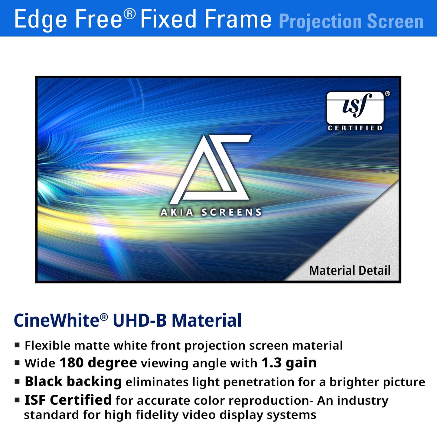 Akia Screens 145 Inch Edge Free Fixed Frame Projector Screen 16:9 8K 4K Ultra HD 3D Ready CINEWHITE UHD-B 1.3 Gain Wall Mounted Indoor Home Theater Screen for Projector – AK-NB145H.