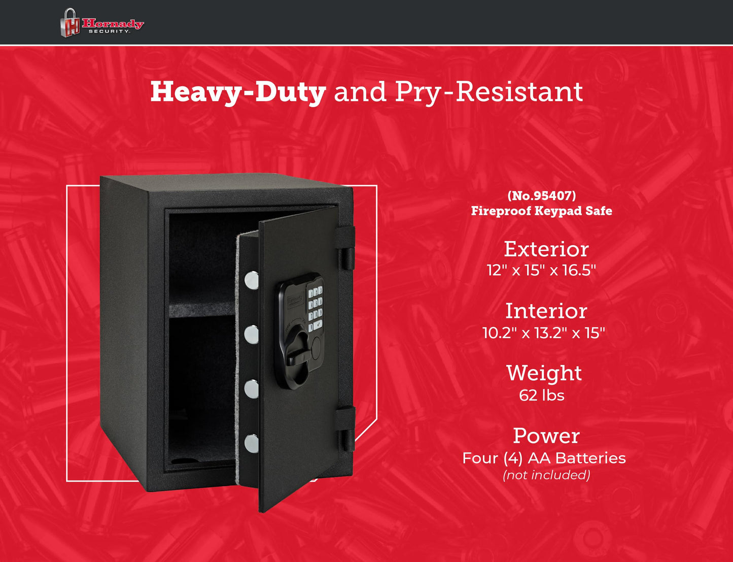 Hornady Fireproof Safe for Guns and Valuables with Keypad Entry - Secure Your Firearms, Cash, Documents, Jewelry and More - 4-6 Digital Keypad Entry, Interior Light and Backup Key - Item 95407
