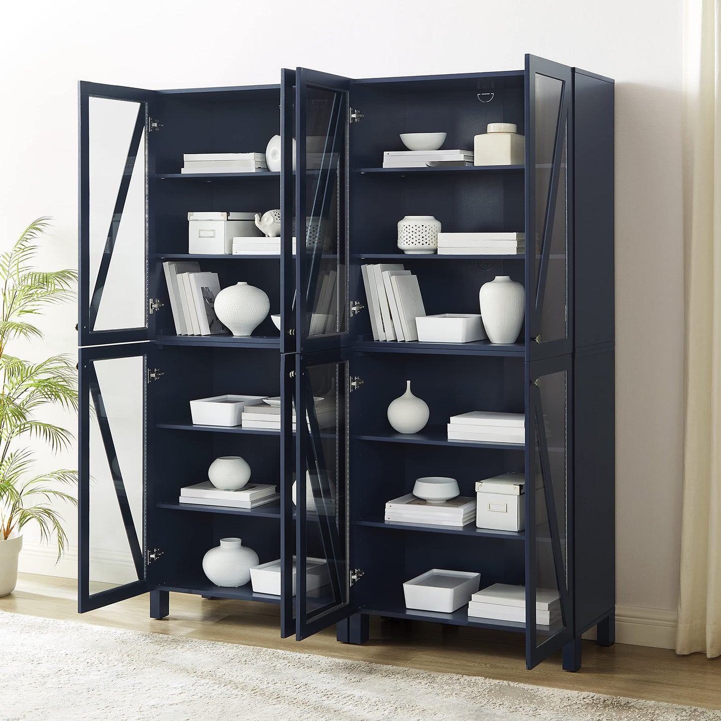 Crosley Furniture Cassai 2-Piece Pantry Storage Cabinet Set with Shelves, Kitchen, Dining, or Laundry Room, Navy