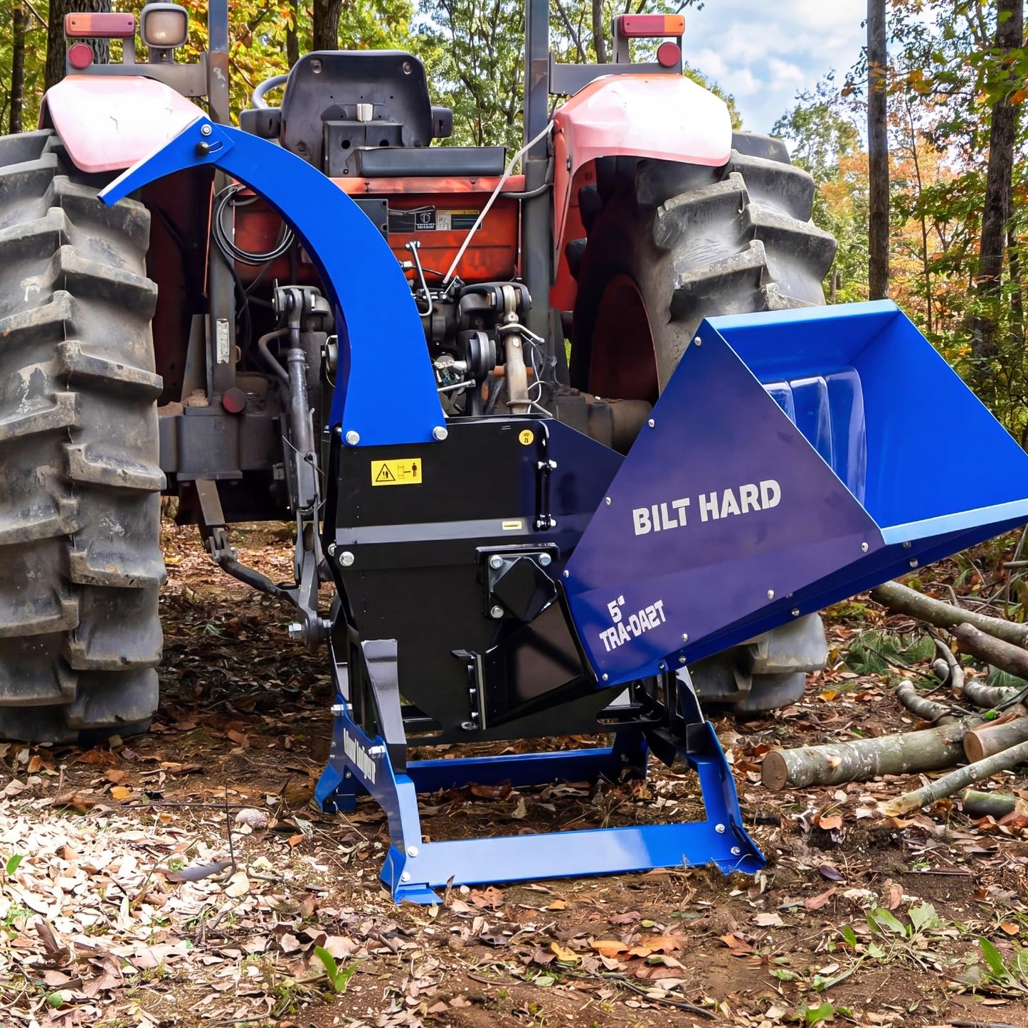 BILT HARD 5 Inch 3 Point PTO Powered Wood Chipper for 15-50 HP Tractors, Leaf Branch Shredder Mulcher, Category 1 Hitch and Quick Hitch Compatible, 25" Rotor with Reversible Blades