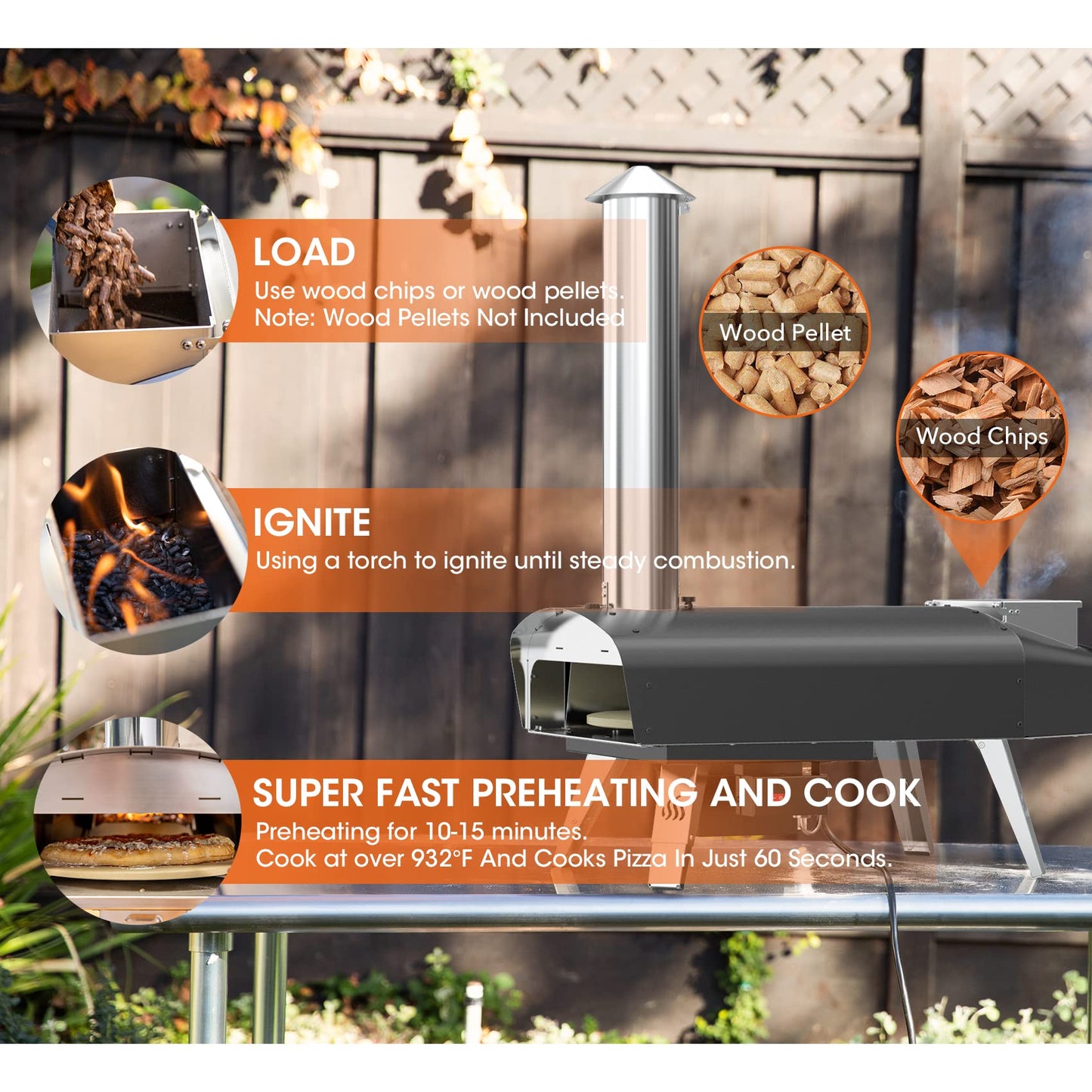 Mimiuo Outdoor Pizza Oven Wood Pellet Fired Pizza Stove with Automatic Rotating Stone, Heavy Duty Pizza Stove for Backyard Camping, Bakes Pizza in 60 Seconds, Includes Pizza Stone, Peel & Cover