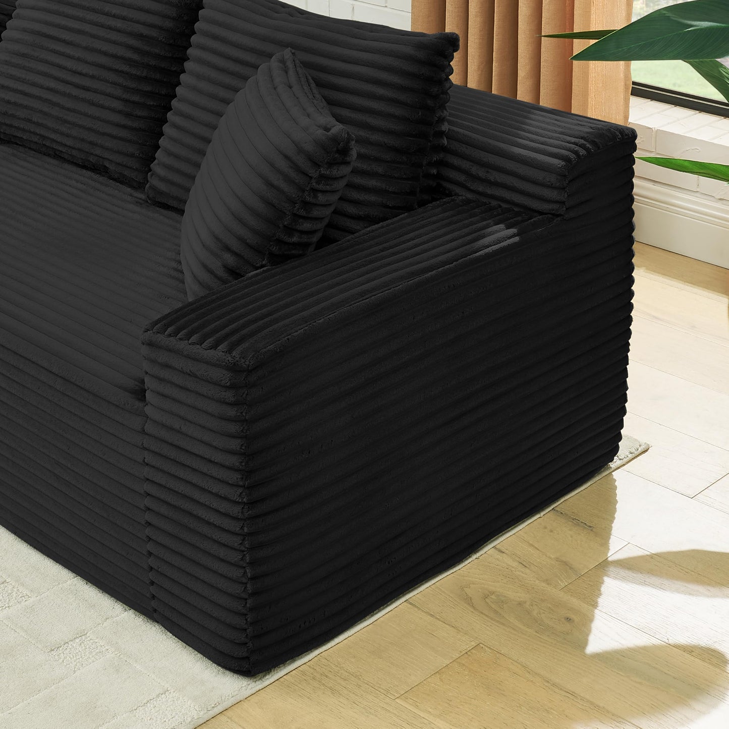 U-Shaped Compressed Modular Foam Sofas Symmetrical Boneless Cloud Sectional Couch with 2 Ottomans, Plush Corduroy Corner Sofa