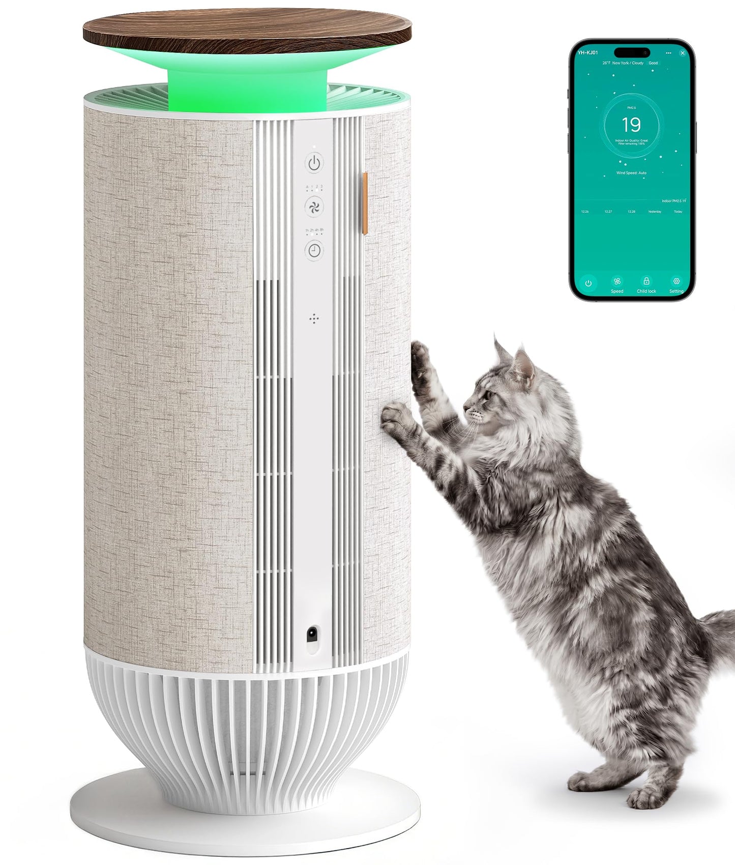 Petbobi Air Purifiers for Home Pets - Air Purifier for Large Room up to 3600 ft², H13 + H11 HEPA for Pet Odors & Hair Dander, 360° Airflow Air Cleaner with PM2.5 Monitor, App Control, Auto Mode