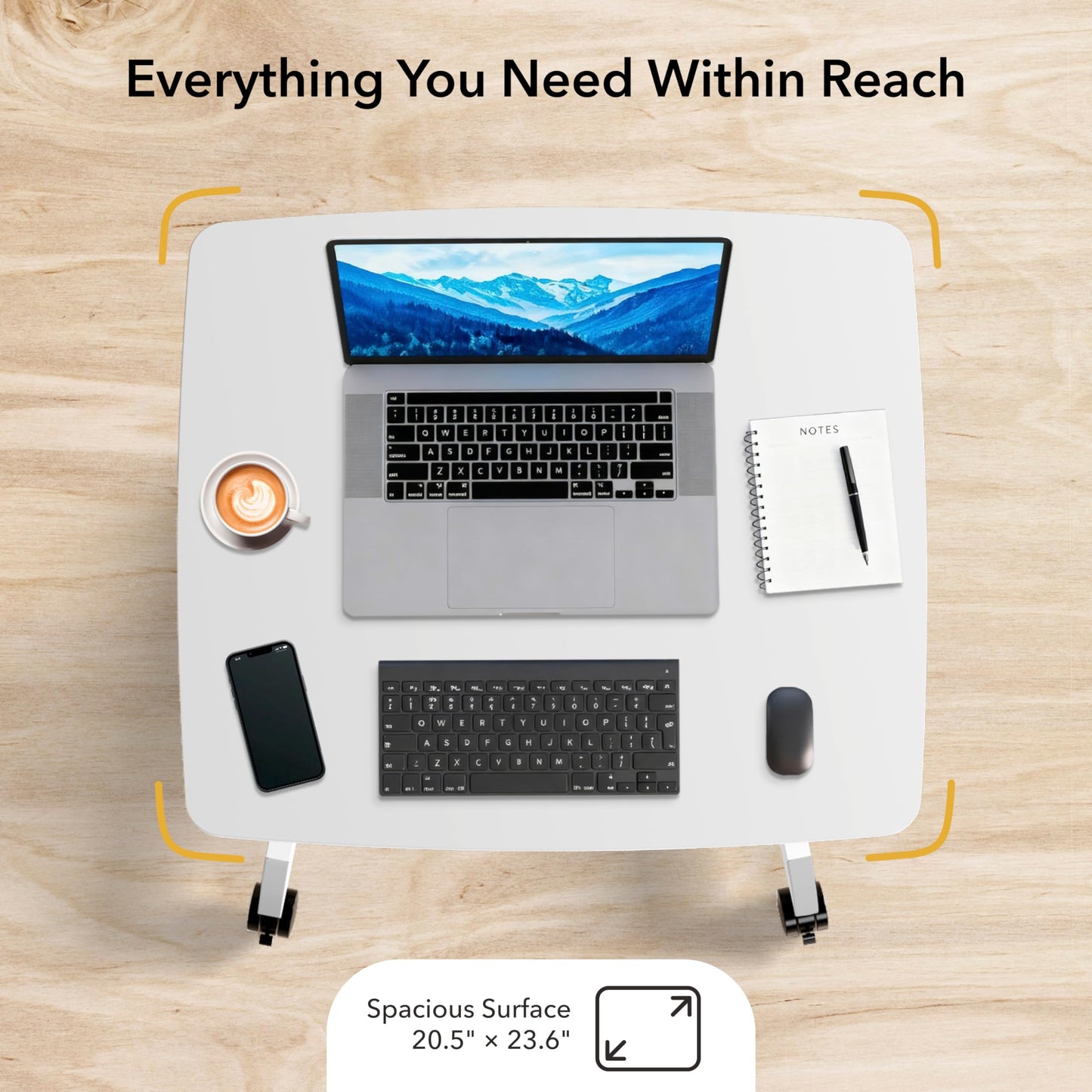 Mount-It! Adjustable Rolling Laptop Desk, Mobile Standing Desk with Wheels, Small Sit-Stand Computer Cart for Home, Office, or Classroom, 29.6–44.2" Height, 23.6"x20.5" Desktop, White
