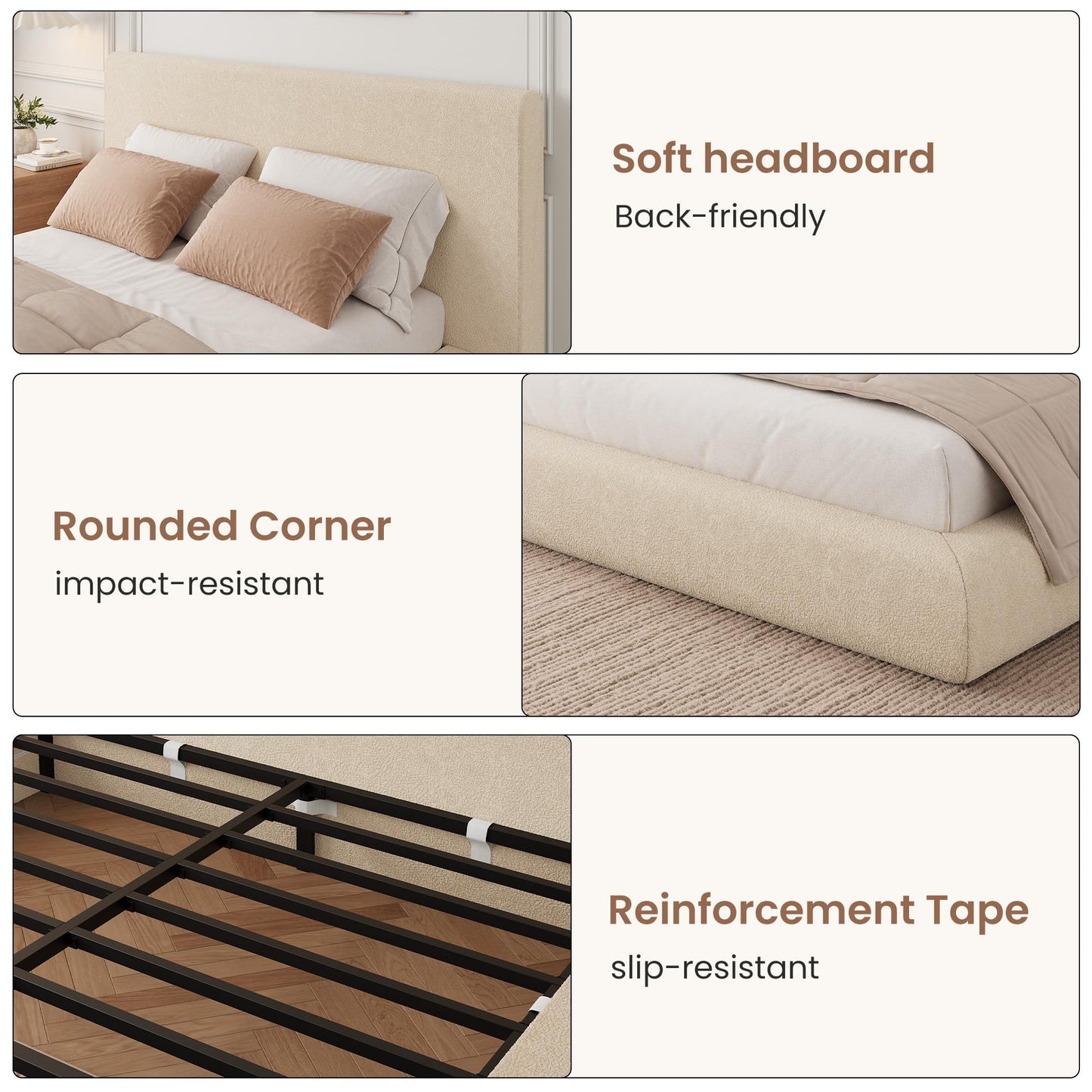 Garvee Queen Size Bed Frame with Upholstered Headboard, Modern Cloud Platform Bed Queen, No Box Spring Needed, Easy Assembly, Soft Plush Fabric, White