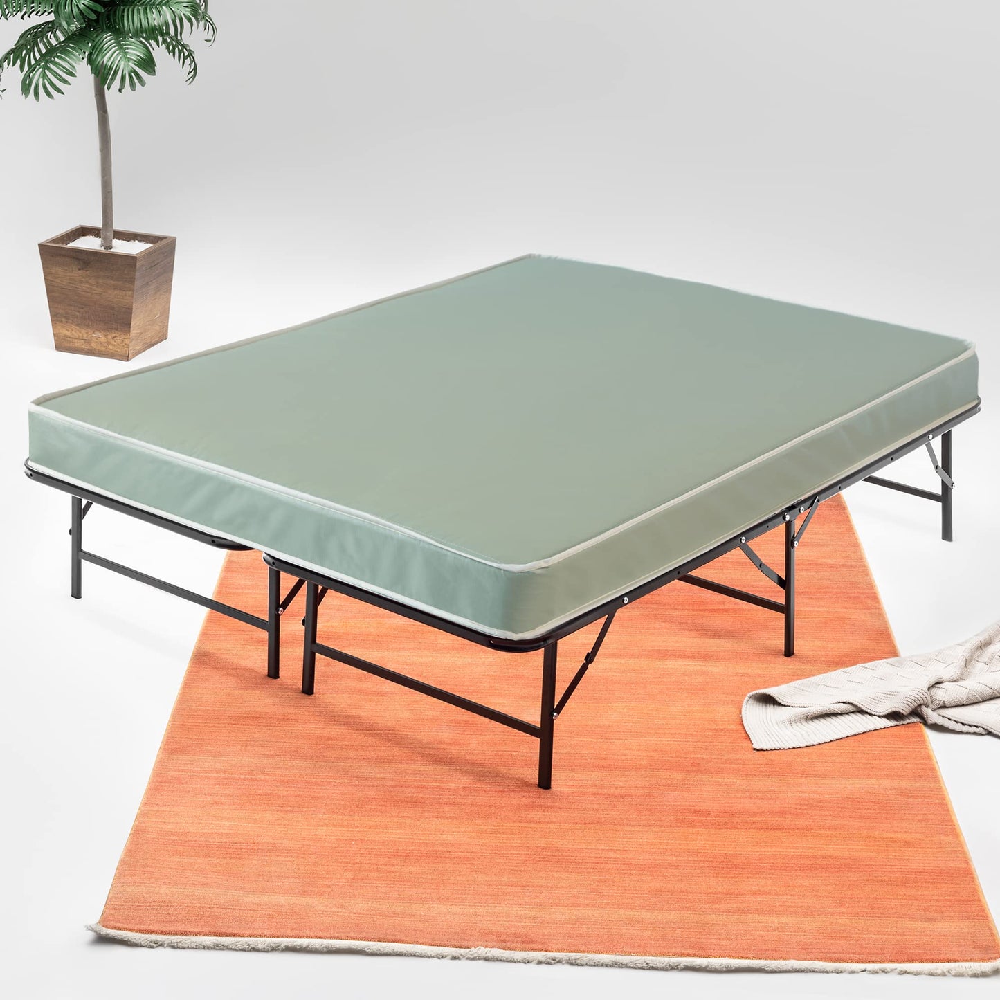 Spinal Sleep, 14-Inch Quickbase Metal Platform Bed Frame Foundation with 5" Vinyl Mattress Tight Top Double Sided Medium Firm Water Resistance, Full, Green