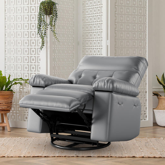 Oversized Recliner Chair with Massage, PU Leather Ergonomic Power Swivel Rocker Recliner with Side Pocket & 1.5X Sponge Filling for Living Room, Nursery, or Bedroom, Grey