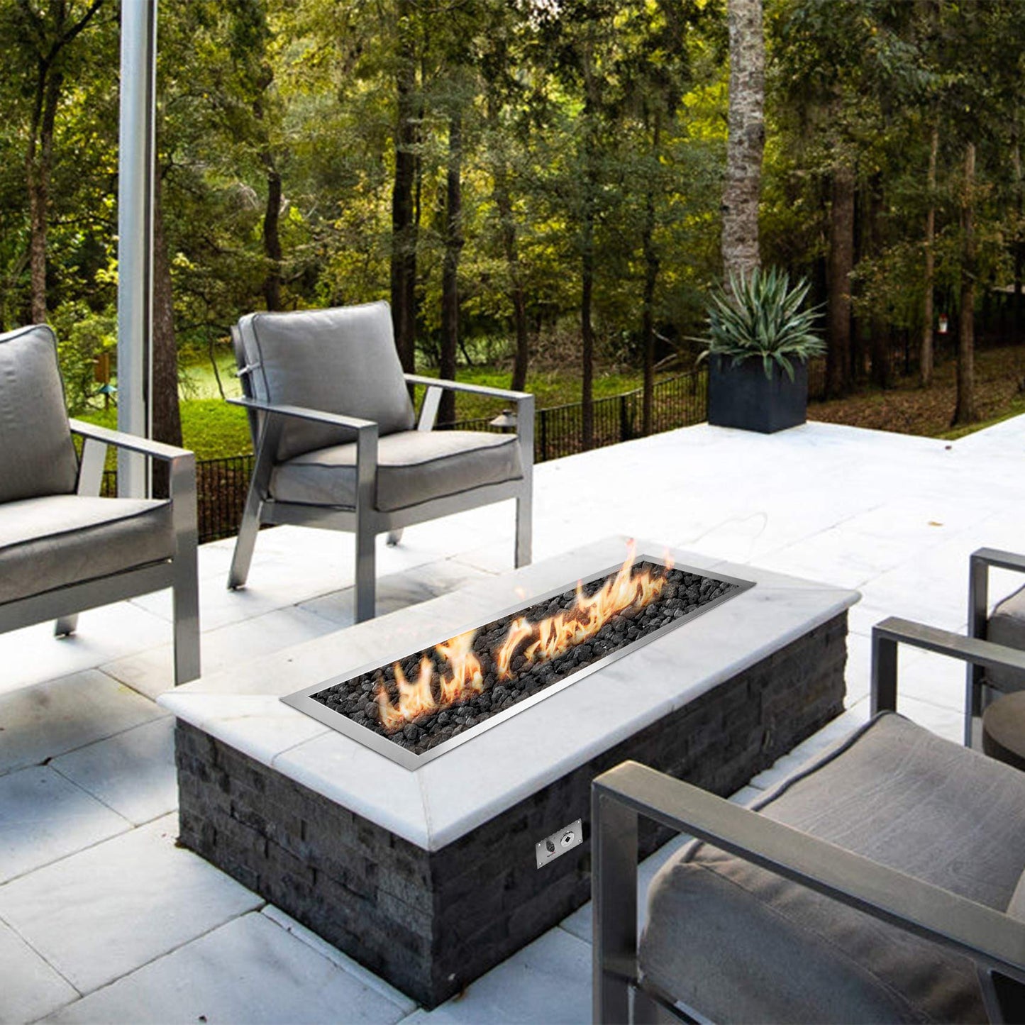 Stanbroil 48 x 14 inch Rectangle Fire Pit Kit with Spark Ignition, Drop-in Natural Gas Firepit Burner for DIY Fire Table Outside Patio Backyard Balcony, Natural Gas Version, 185,000 BTU Max
