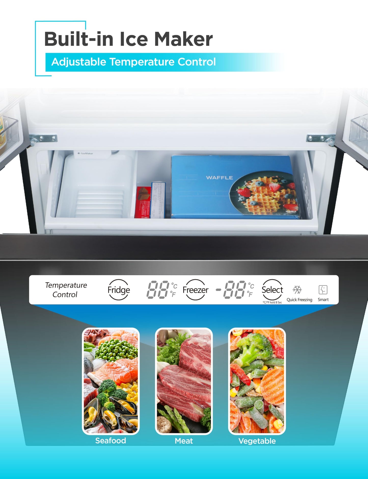 BLACK+DECKER 16 Cu. Ft. French Door Refrigerator with Built-in Ice Maker, Full Size Refrigerator with Bottom Mount Freezer Drawer, Frost Free, ENERGY STAR certified, BRF1600GIMB, Black