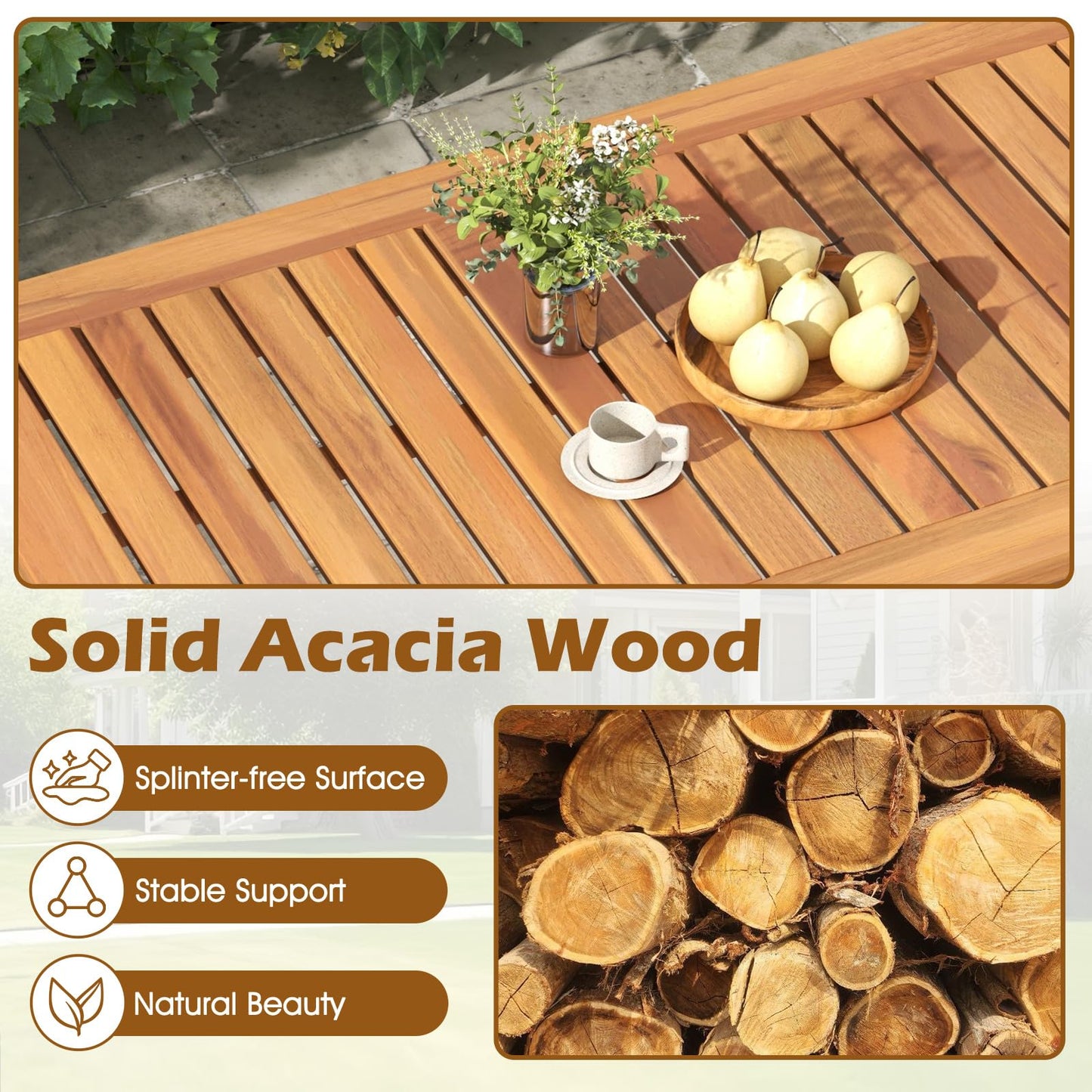 Tangkula 4 Pieces Patio Furniture Set, Outdoor Acacia Wood Conversation Set with Soft Cushions and Coffee Table, Outdoor Sectional Sofa Set for Lawn, Garden, Backyard and Poolside (1, Natural)