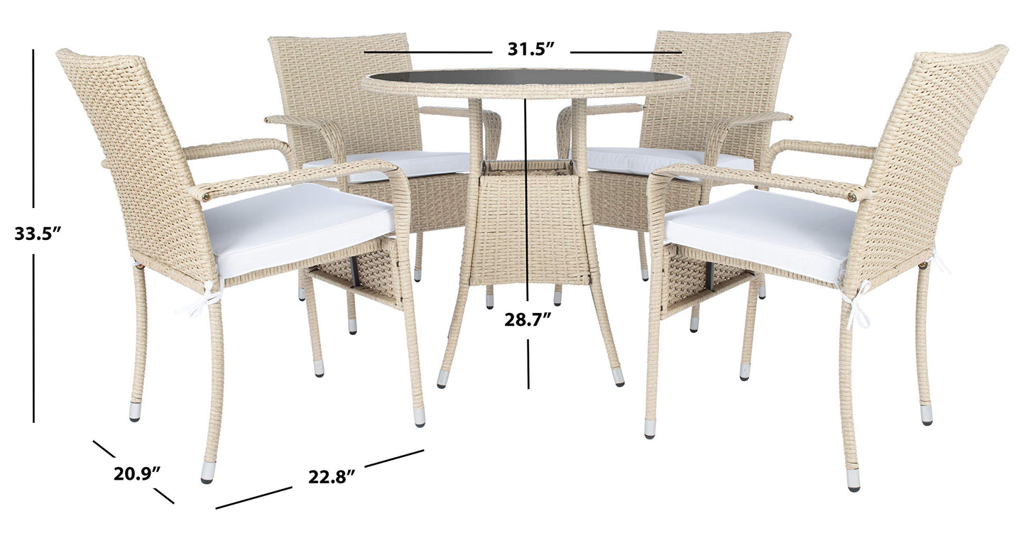 SAFAVIEH Outdoor Collection Laina Beige/White Bistro Set PAT7703B-2BX