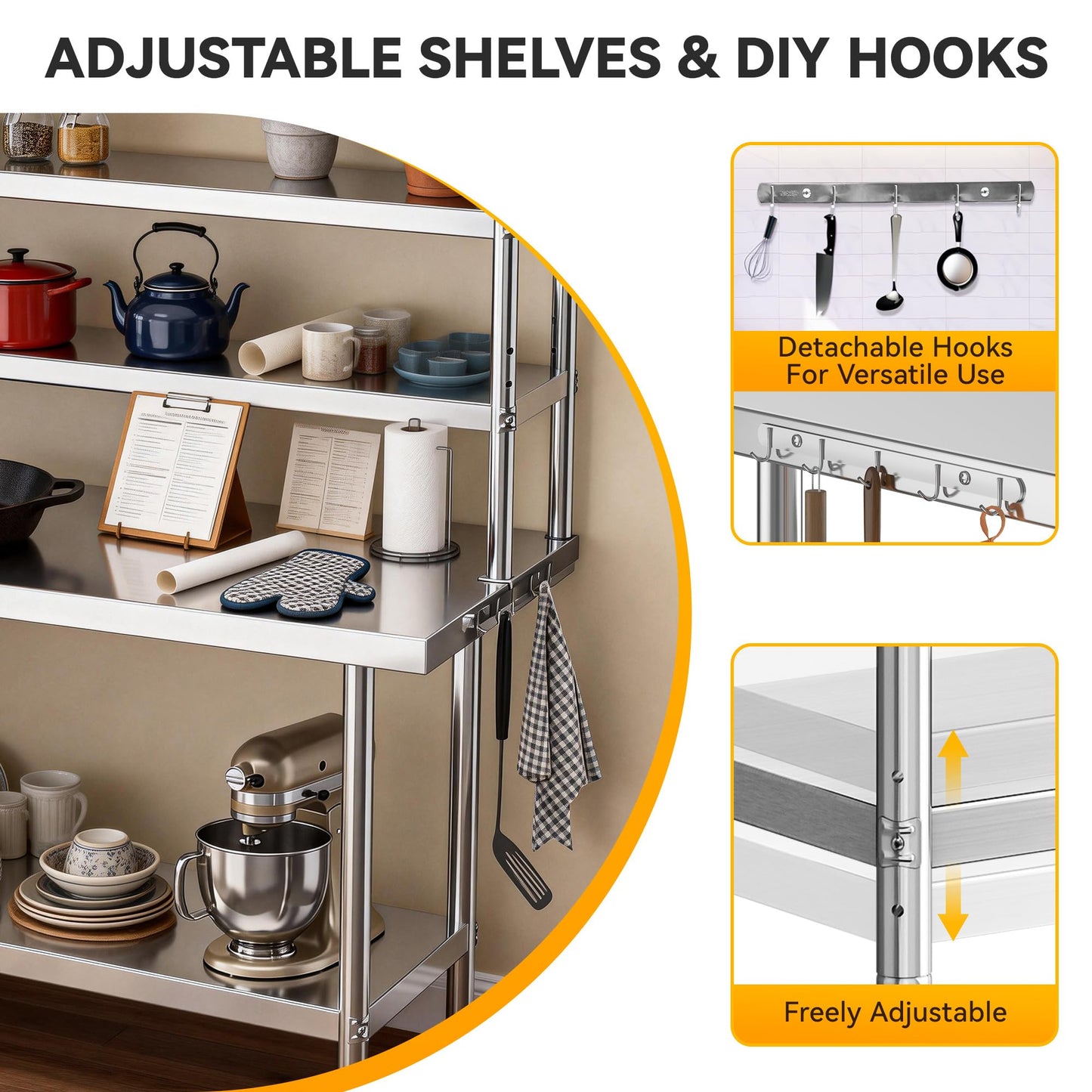 DWVO 30x24in Stainless Steel Table with Adjustable Overshelf