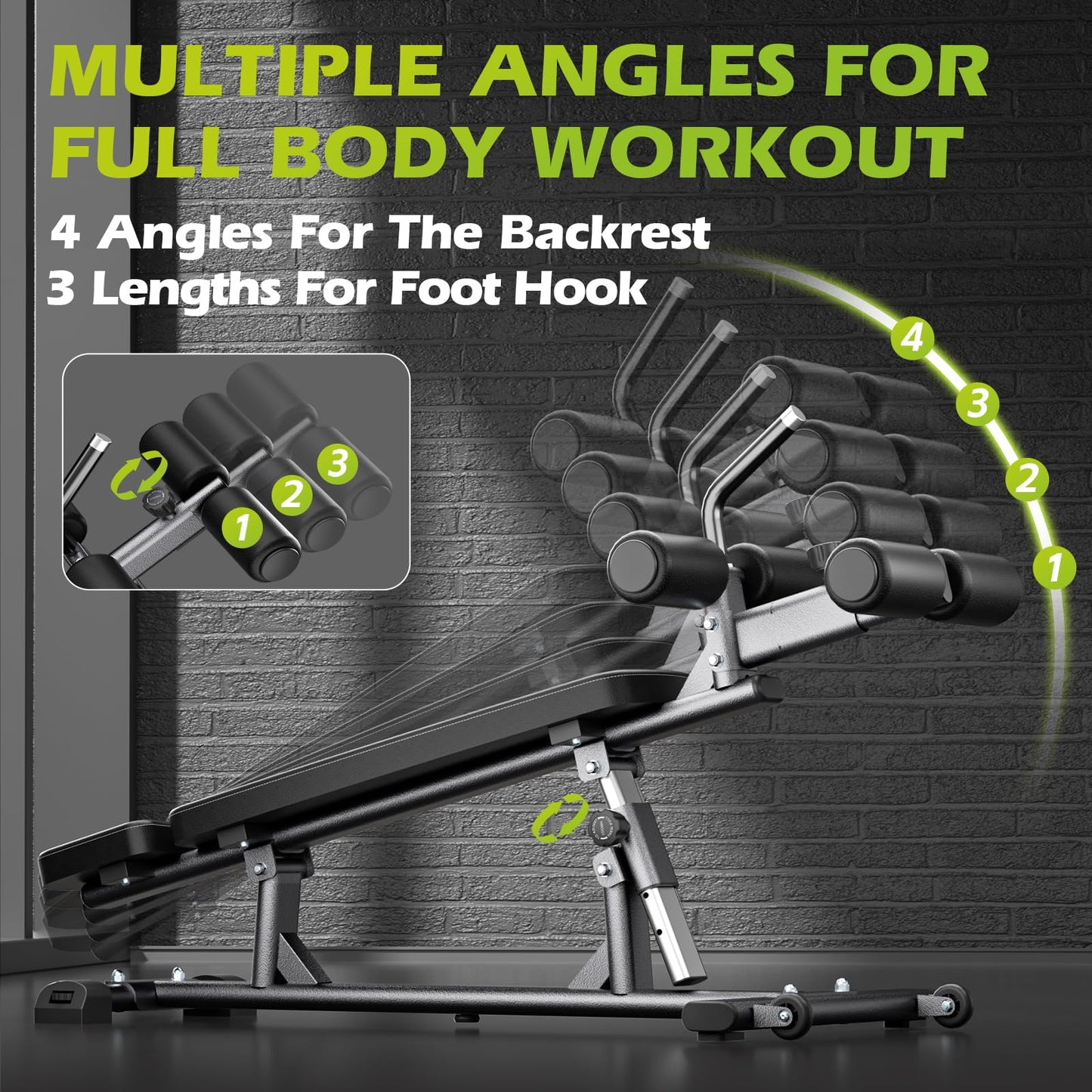 BODYWAKER Semi-Commercial Sit-Up Bench with Reverse Crunch Handle for Ab & Core Workout and Decline Bench Press, Adjustable Weight Bench Press Set with 4 Adjustable Heights for Home Gym Strength Training