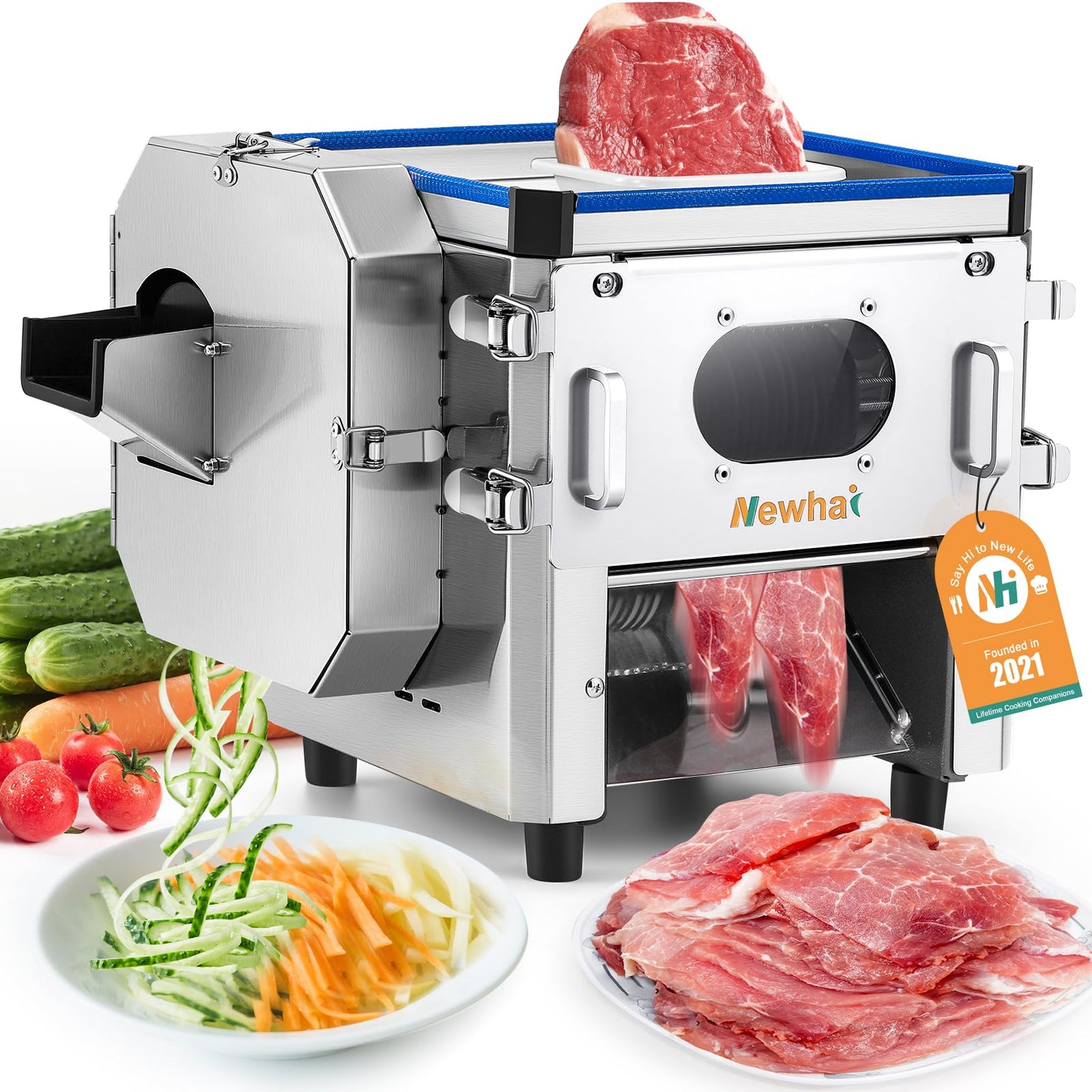 Newhai 2 in 1 Commercial Meat Cutter Machine, 3.5mm Electric Meat Slicer, Food Vegetable Slicer Shredder, 850W 110volt for Home Kitchen Small Restaurant (3.5mm)