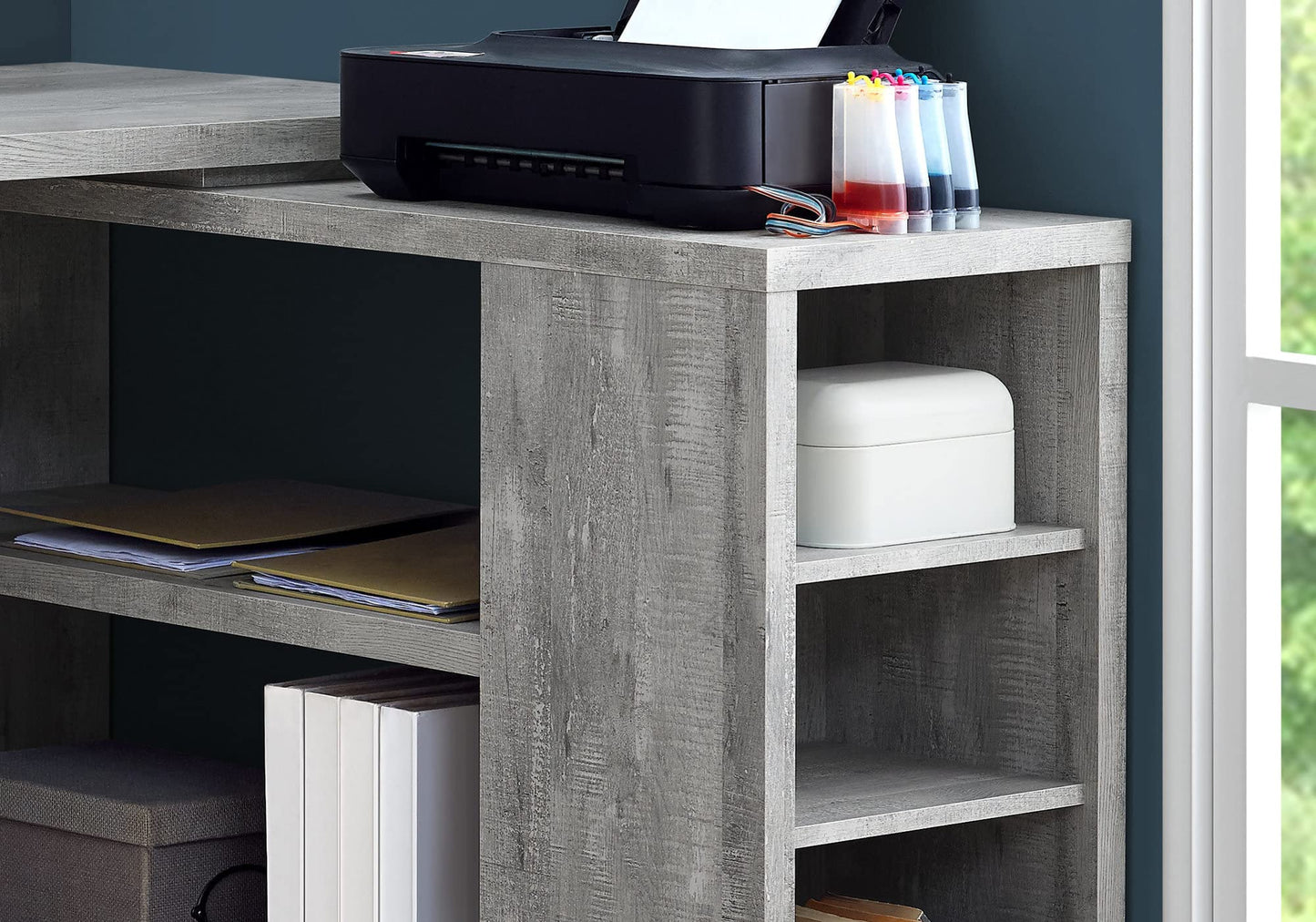Monarch Specialties Computer Desk L-Shaped Corner Desk with storage - Left or Right Facing - 60"L (Grey Reclaimed Wood Look)