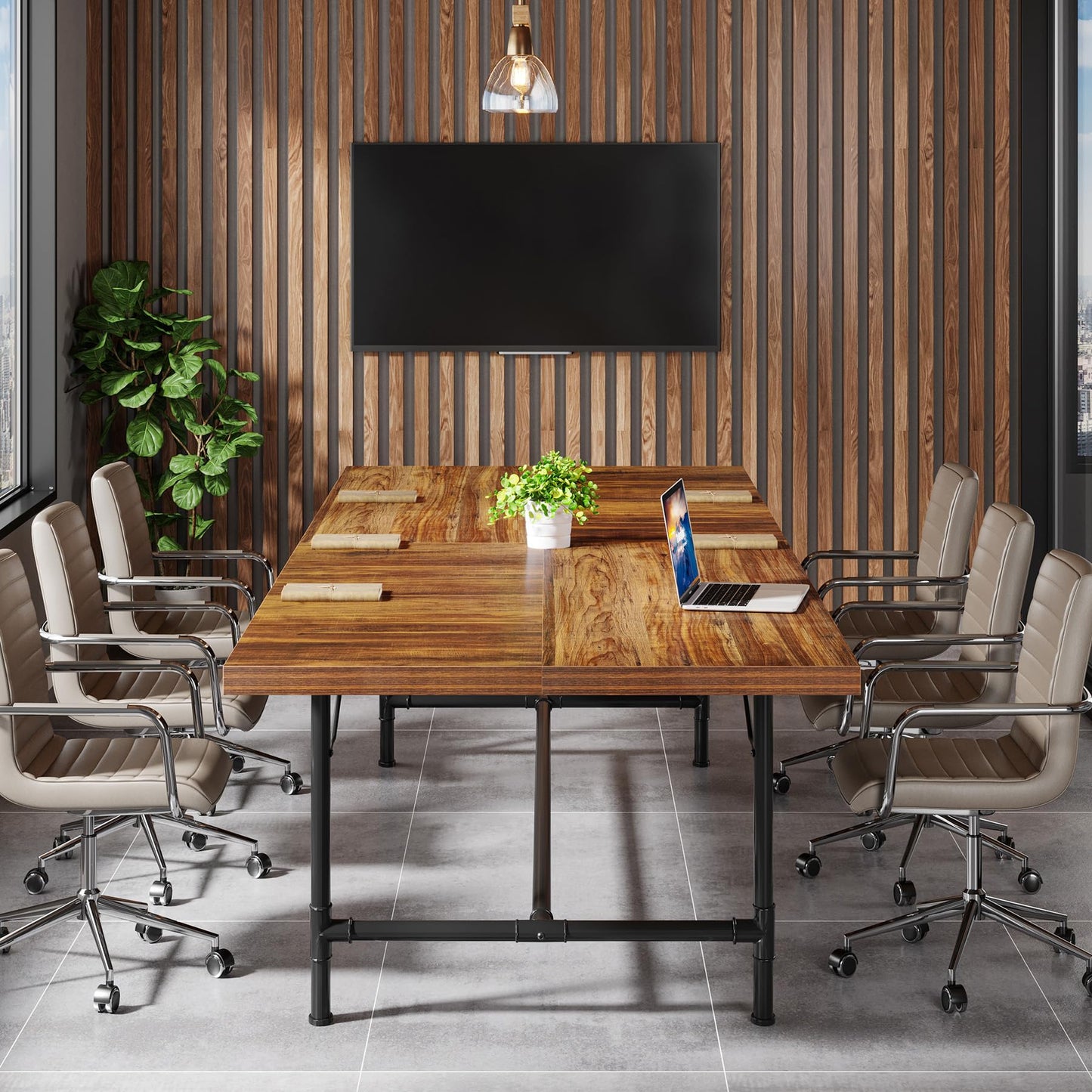 Tribesigns 6FT Conference Table, Rustic Rectangle 70.8" W x 35.4" D Meeting Table, Modern Seminar Table Boardroom Desk for Office Meeting Conference Room (6ft, Rustic)