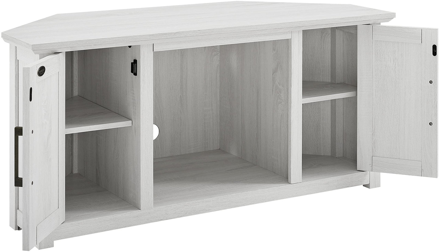 Crosley Furniture Camden Corner Fireplace TV Stand for 50+ inch TVs, Entertainment Center with Storage Shelves, Whitewash