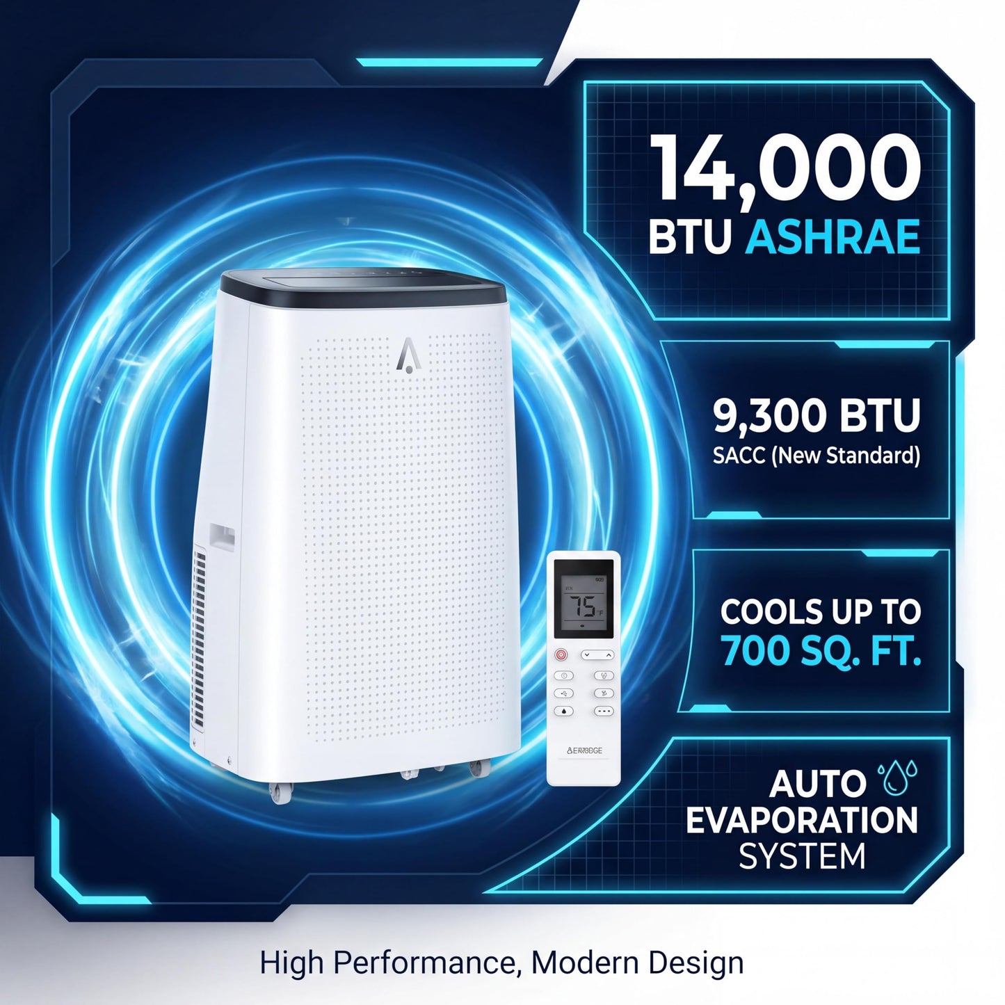 14,000 BTU Portable Air Conditioners, Cools Large Room Up to 700 Sq.Ft, 3-in-1 AC Unit with Dehumidifier & Fan, Remote Control, Quiet Sleep Mode, Energy Efficient for Home Office Garage