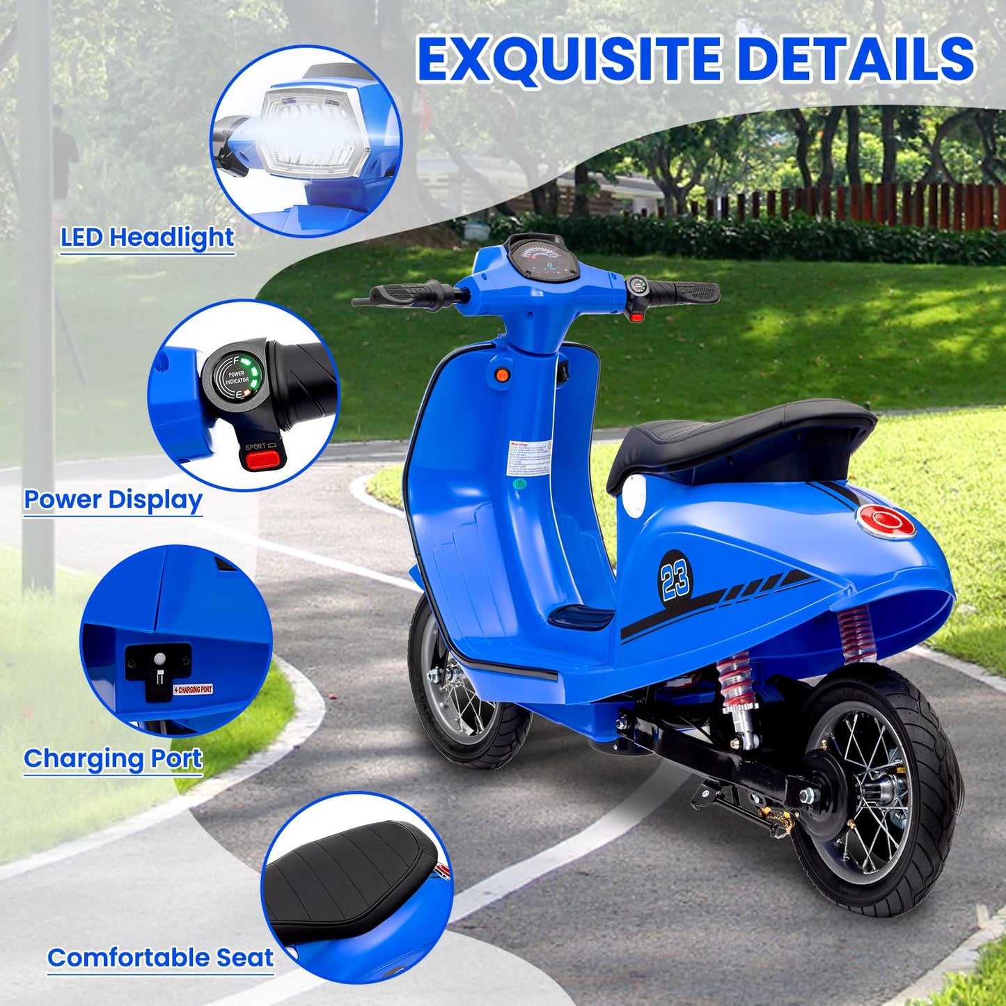 Garvee Electric Moped Scooter for Kids, 24V 350W Kids Ride on Motorcycle, Max Up to 14MPH