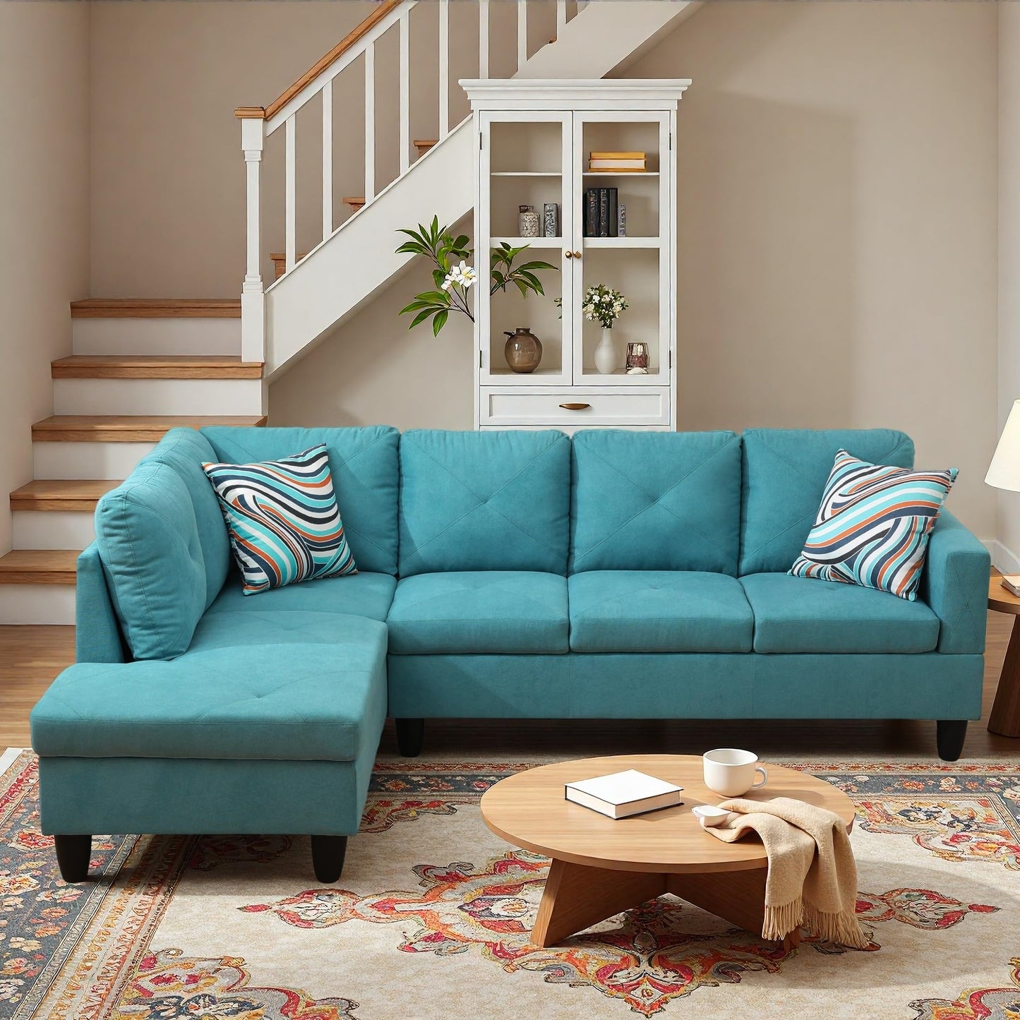 Trygoal L-Shaped Sectional Sofa, Modern 4-Seat Couch with Left Facing Chaise, Sectional Couch for Living Room, Apartment, Office, Blue