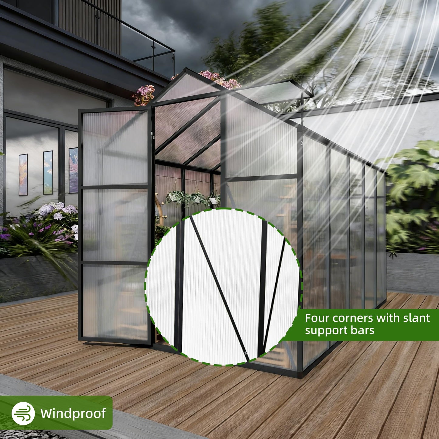 6x14FT Polycarbonate Greenhouse Kit, Aluminum Frame Walk in Garden Greenhouse with Vent Windows & Rain Gutter, UV Resistant Plant Nursery House for Backyard Patio Plant Growing Shelter Large