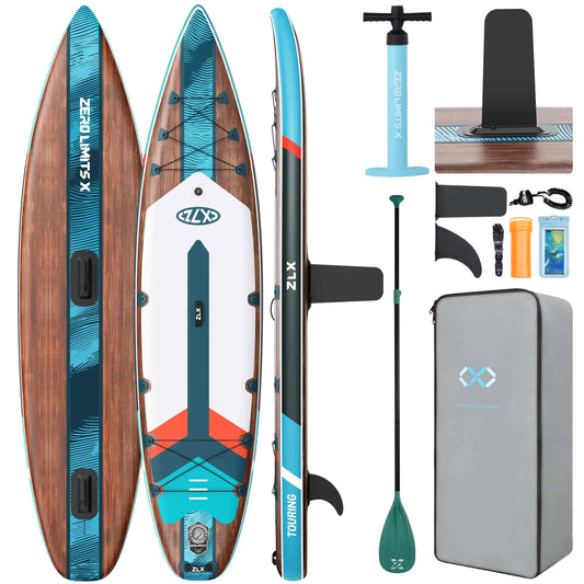 ZLX 11'6" Extra Wide Inflatable Paddle Board, Touring Stand Up Paddleboard, Fast-Tracking SUP for Long-Distance, Stable Center Fin, Portable Backpack & Accessories for Adults, 500lb/3 People/Family
