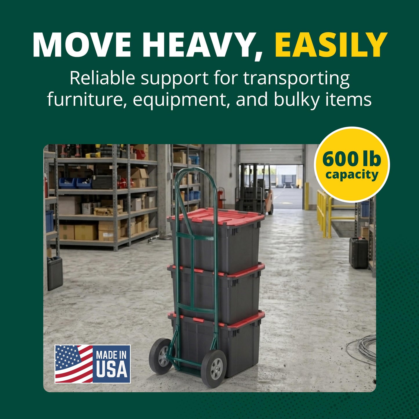 Harper Trucks BKB85 600 lb Capacity Steel P-Handle Hand Truck Dolly with 8-Inch Solid Rubber Wheels, Heavy-Duty Cart for Moving Boxes, Garage, Landscaping & Delivery Tasks