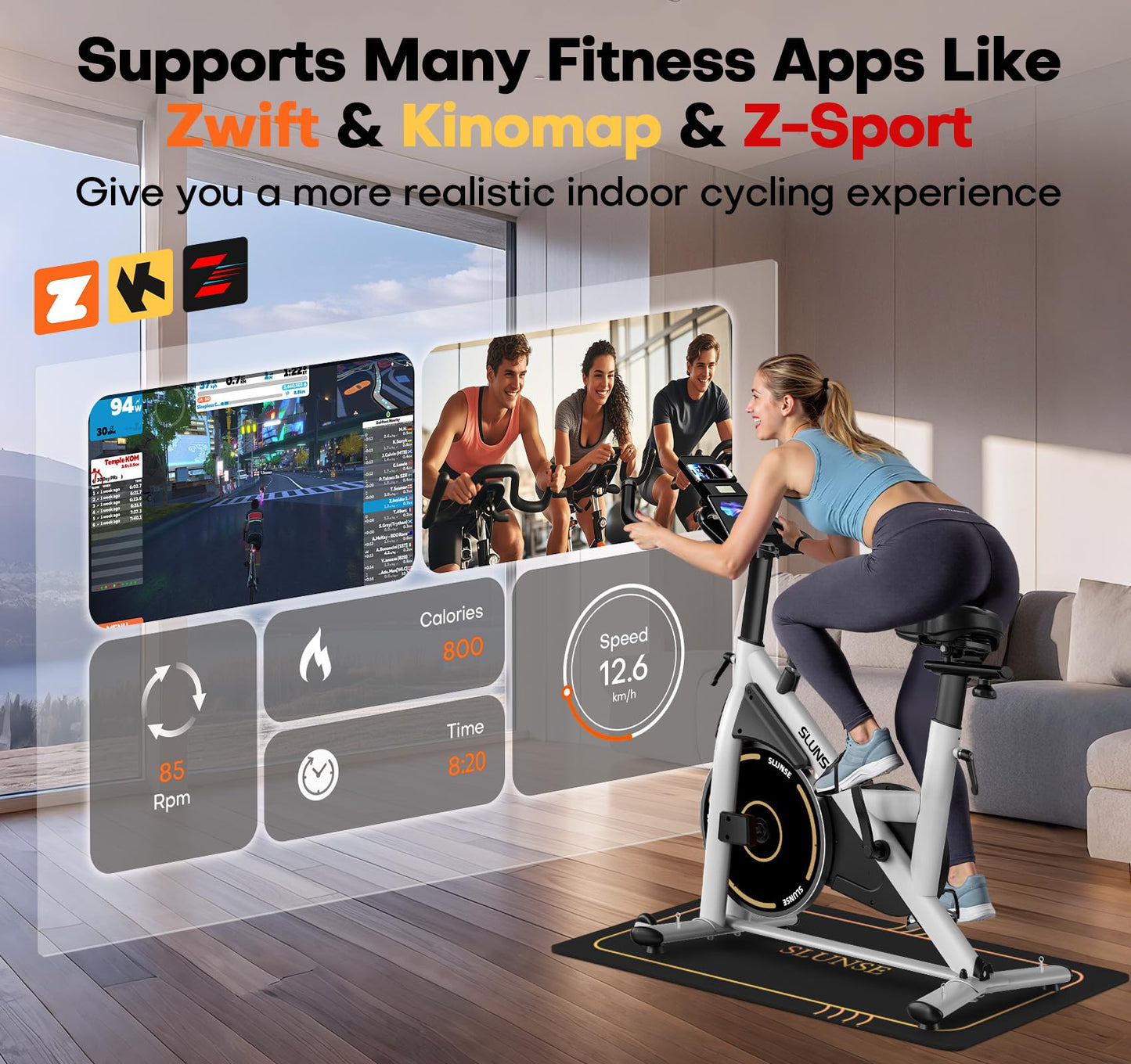 Exercise Bike, Magnetic Resistance Stationary Bikes for Home with App Compatible, Silent Indoor Cycling Bike with 350lbs Weight Capacity Comfortable Seat, Digital Monitor & Phone Mount, Grey Orange