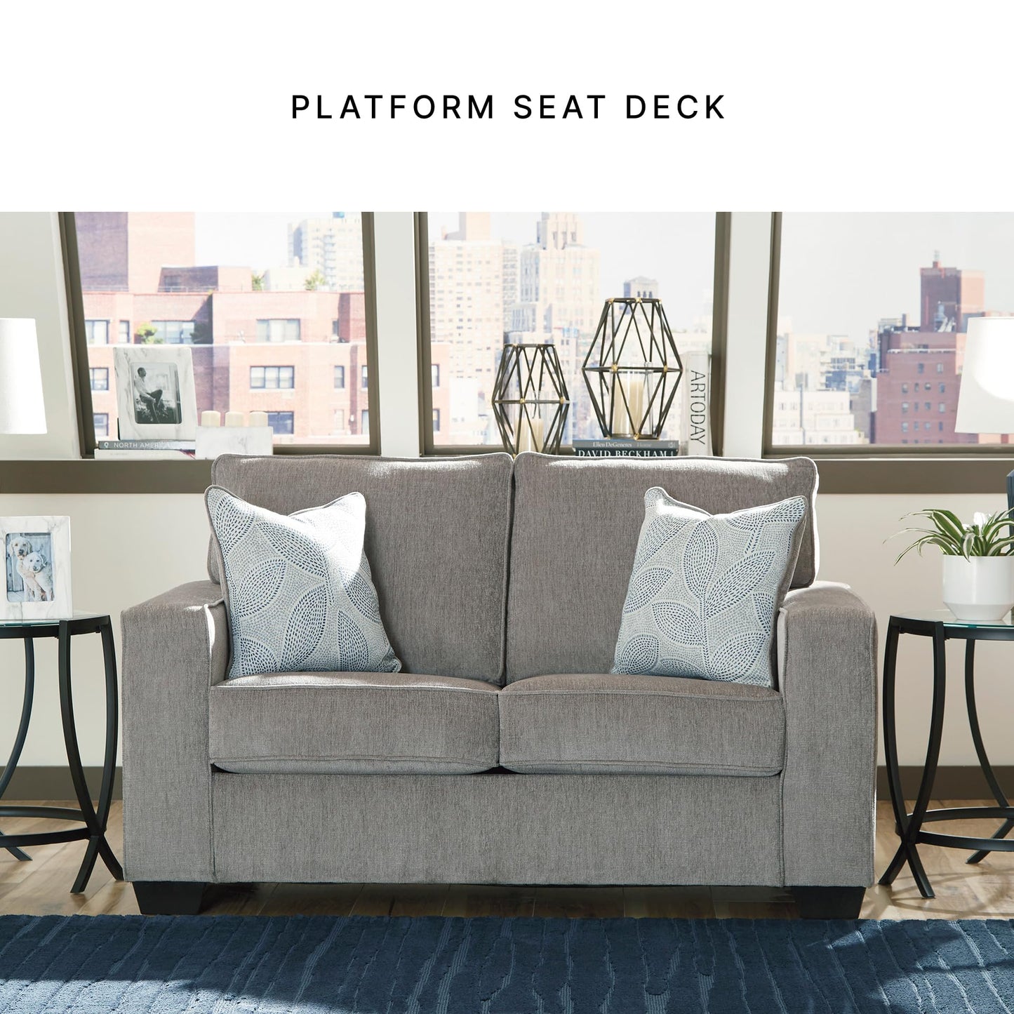 Signature Design by Ashley Altari Modern Loveseat with 2 Accent Pillows, Light Gray