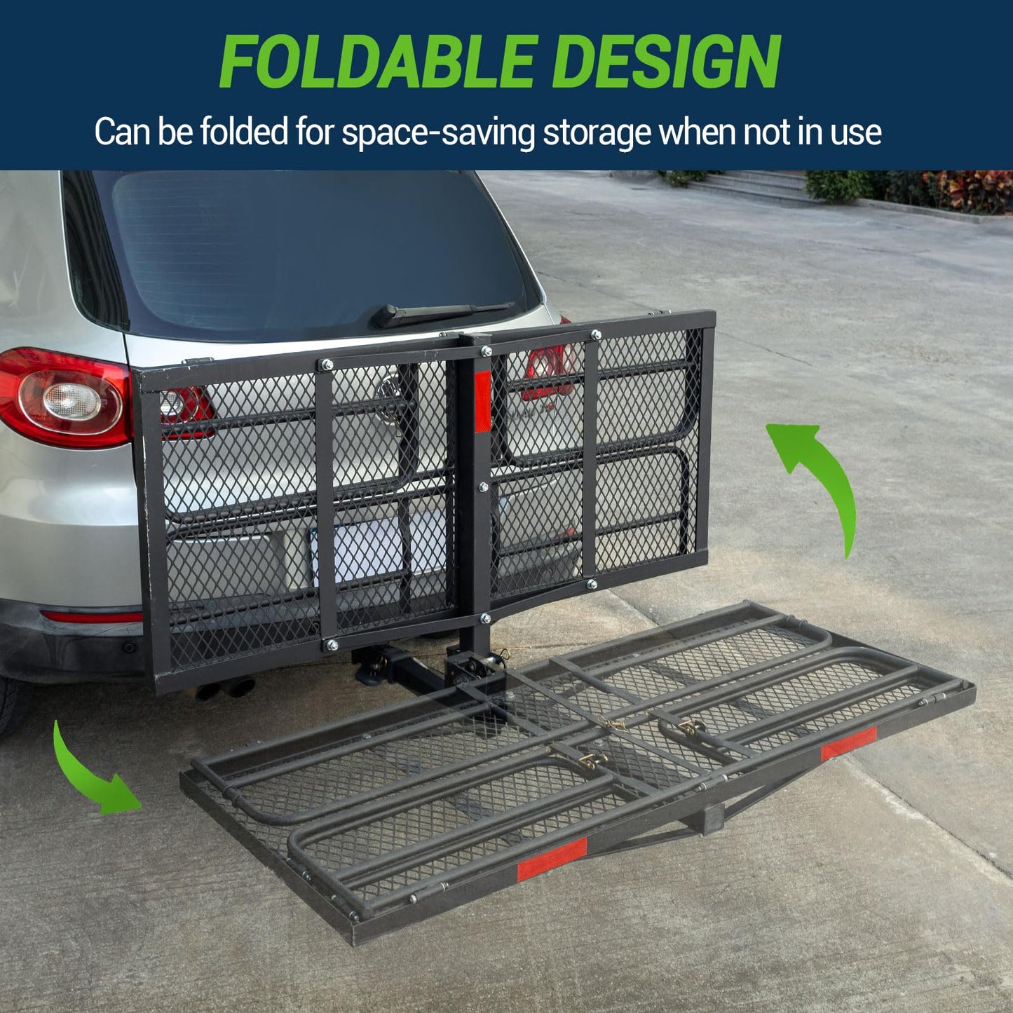 Season Guard Hitch Cargo Carrier with High Side Rails, 60"x24"x14" Folding Basket Rack, Heavy Duty Luggage Platform Fits 2" Receiver for SUV, RV, Truck, Cargo Net, Strapes, Waterproof Bag Included