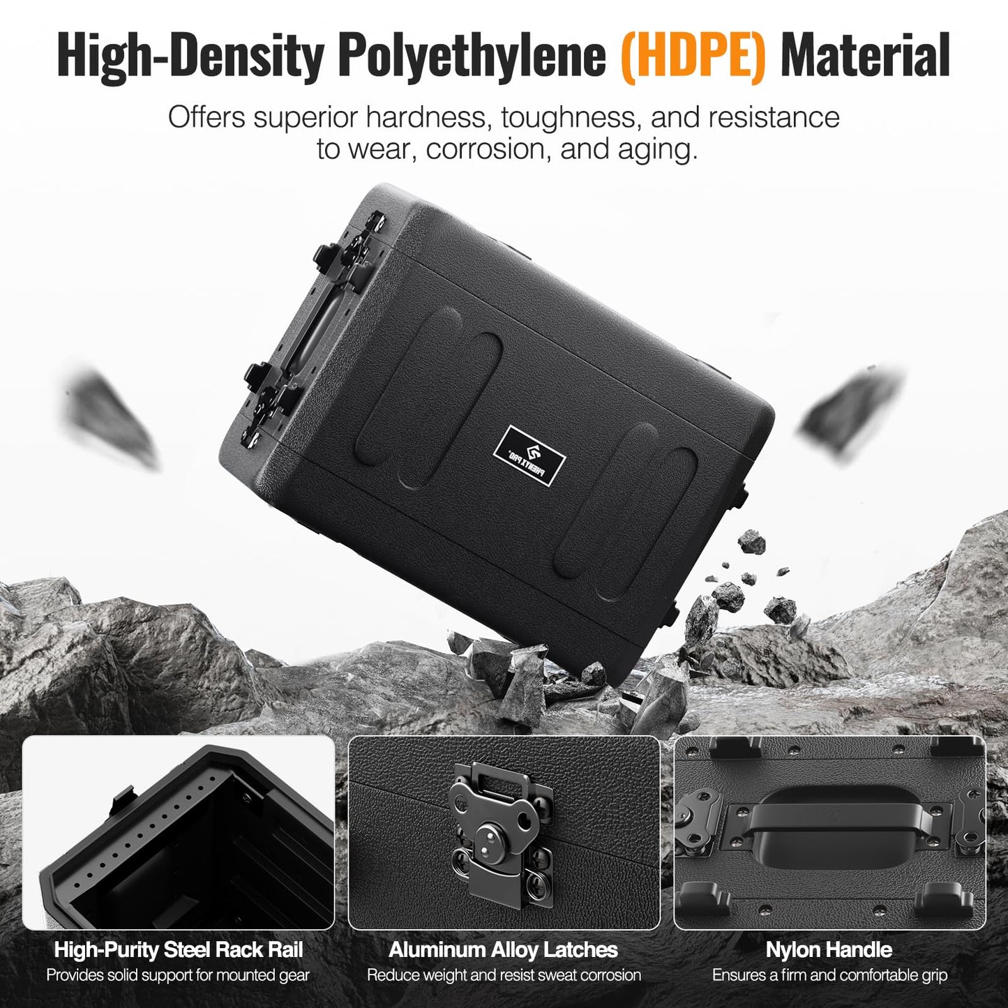 Phenyx Pro 4U Shallow Rack Case, 19" Rackmount Road Case, Detachable Front and Back Cover Storage, Shockproof & Waterproof, Server Rack Cabinet for Wireless Mic Systems, IEMs, Amplifiers (PRCSE-4U)