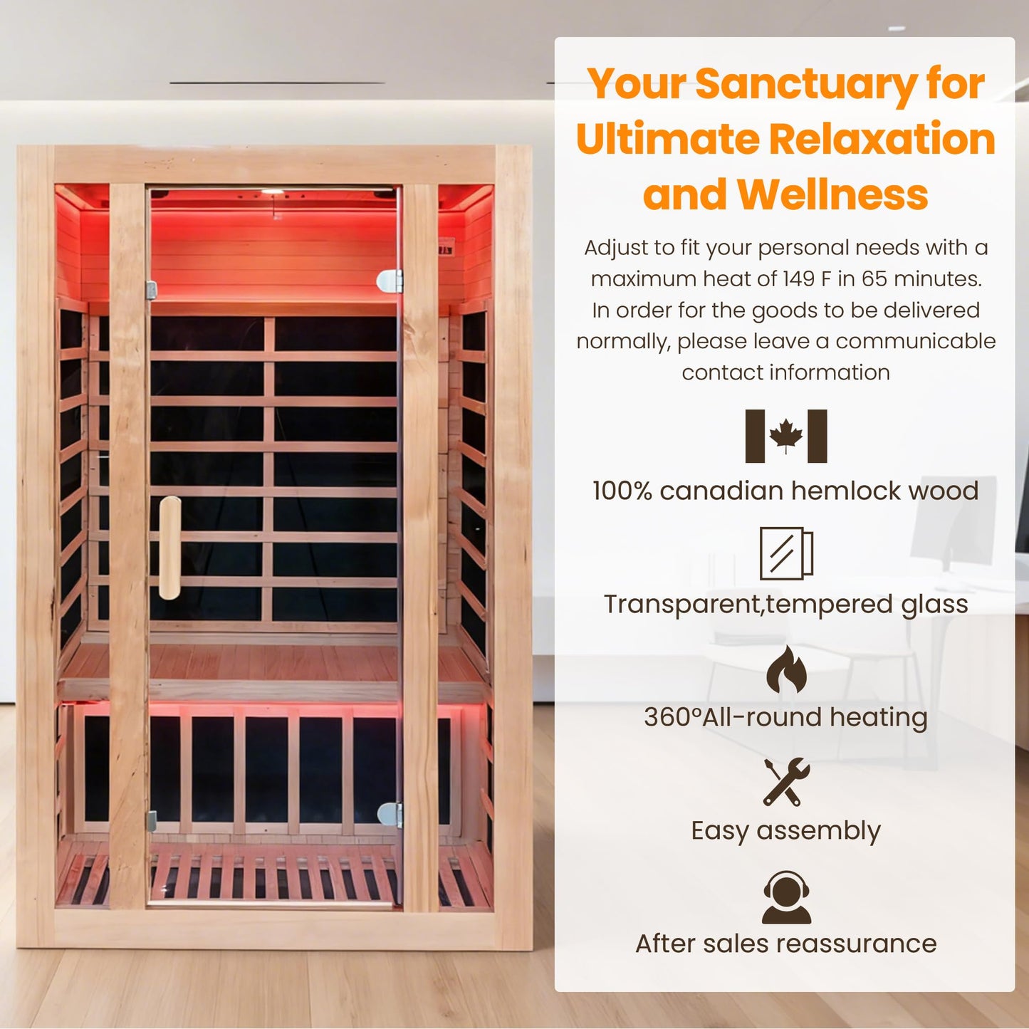 2 Person Infrared Sauna with Bluetooth, 1760W 120V Low EMF with Control Pane Home Indoor Dry Sauna Room for Gym & Spa, Canadian Hemlock