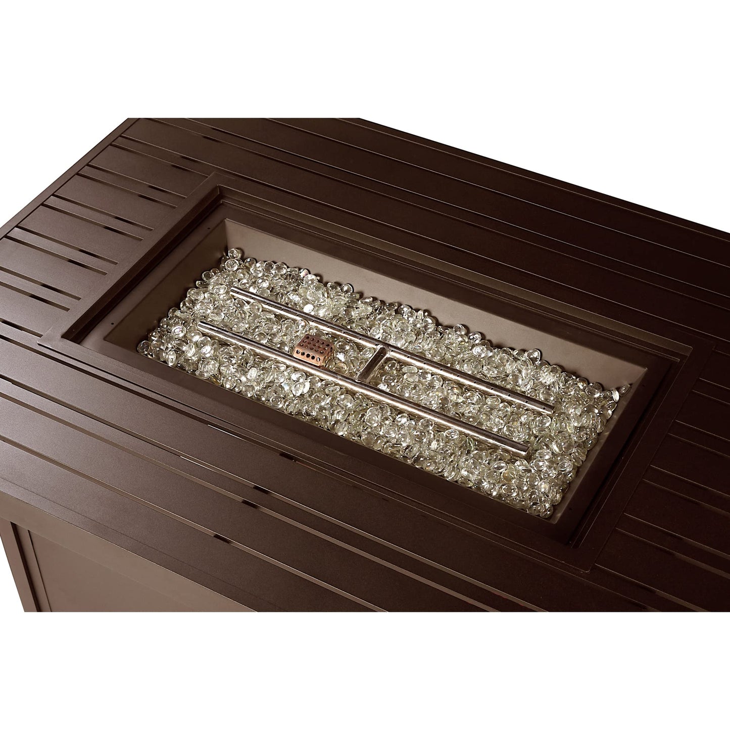 Oakland Living Rectangular 48 in. x 36 in. Aluminum Propane Fire Pit Table, Glass Beads, Two Covers, Lid, 57,000 BTUs in Brown Finish