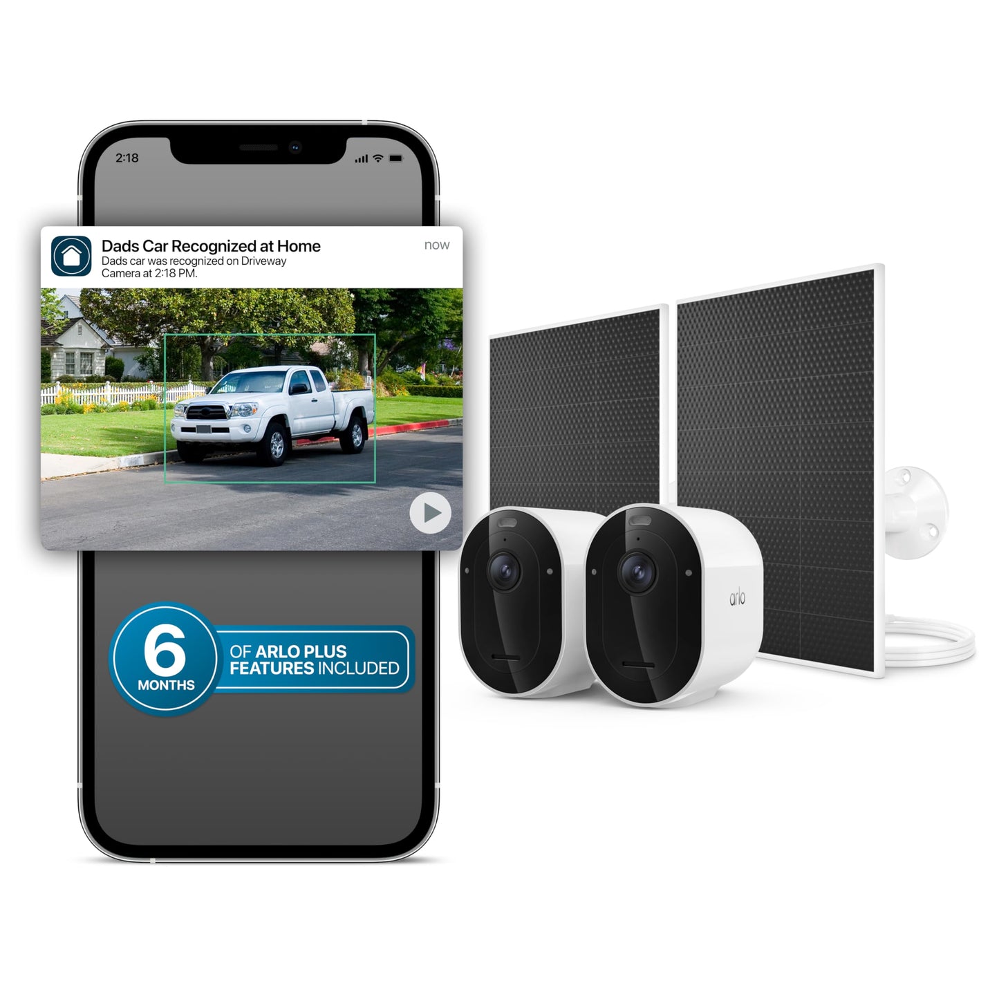 Arlo Pro Security Camera 2K HDR (6th Gen, 2025 Release) 2 Cam + 2 Solar Panels + 6 Months of Secure Plus Plan - Wireless Outdoor Camera, Battery Power, Person, Vehicle & Animal Detection, White