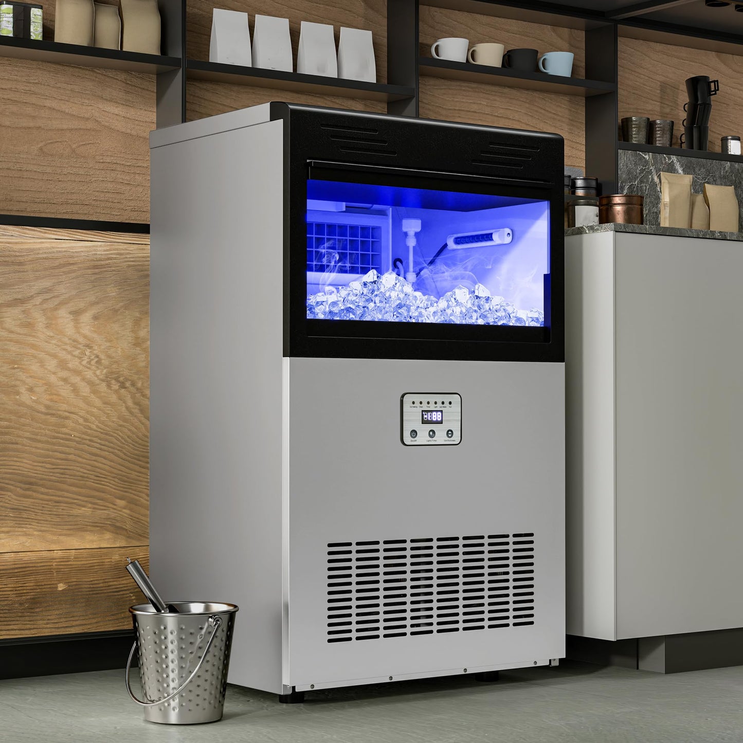 YITAHOME 132lbs Ice Maker Machine Commercial Under Counter Ice Maker, ETL & DOE Certificated Commercial Large Ice Makers Freestanding for Home Cafe Bar Restaurant 55pcs with 33lbs Storage Bin