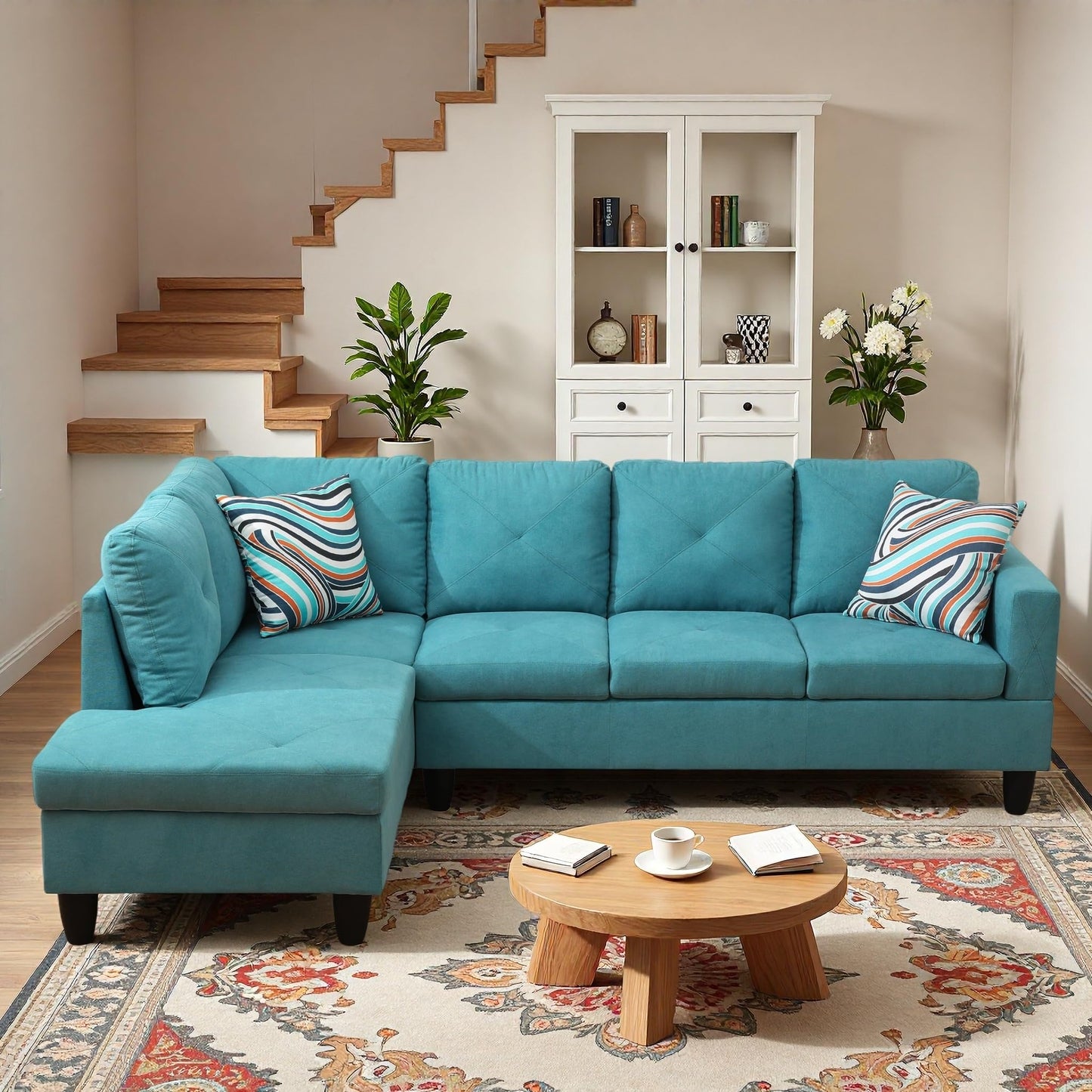 Trygoal L-Shaped Sectional Sofa, Modern 4-Seat Couch with Left Facing Chaise, Sectional Couch for Living Room, Apartment, Office, Blue