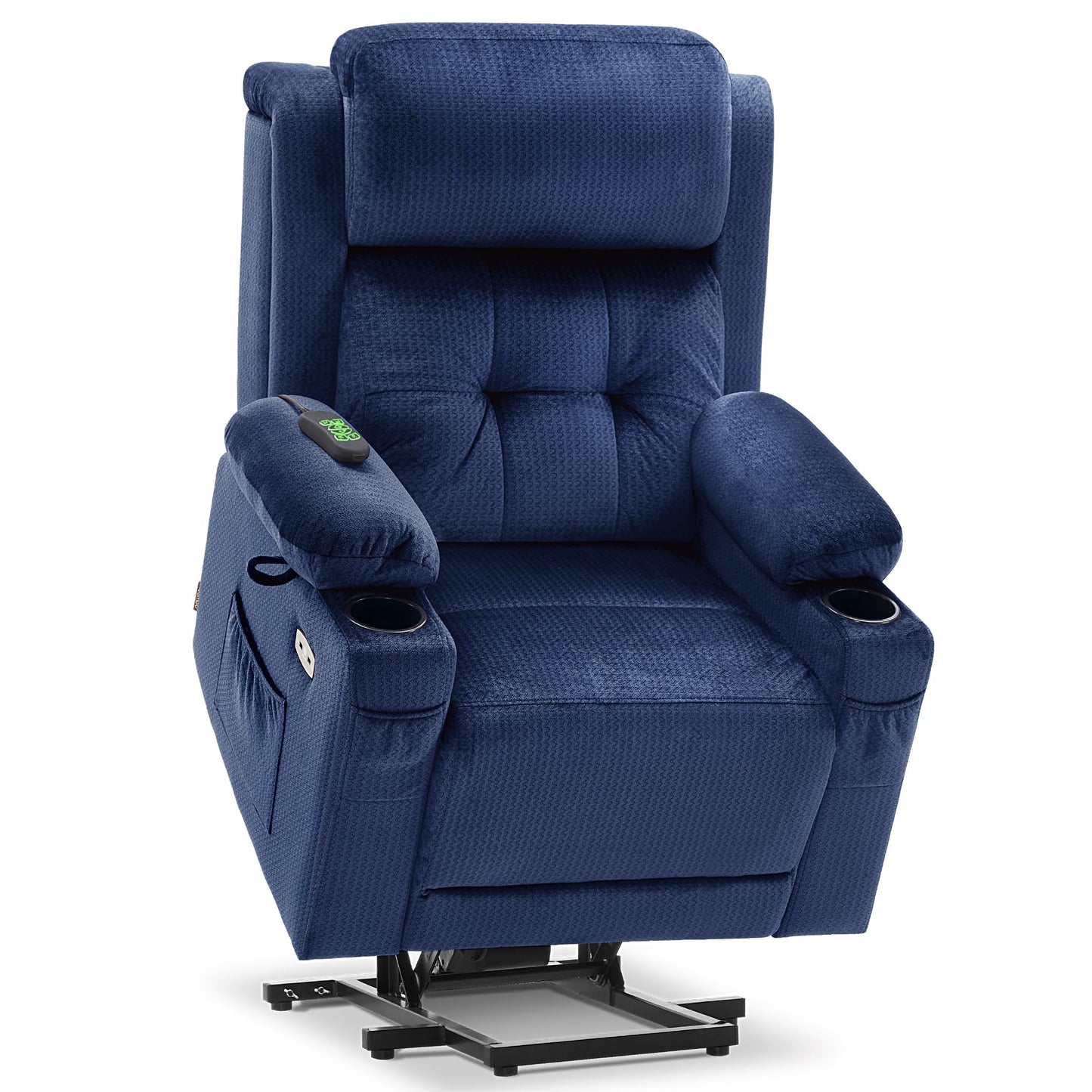 MCombo Triple Motor Power Lift Recliner with Massage and Heat, Electric Recliner Chair for Elderly People, Adjustable Headrest, Infinite Position, Cup Holders,USB Ports, Fabric 7661(Navy Blue, Medium)