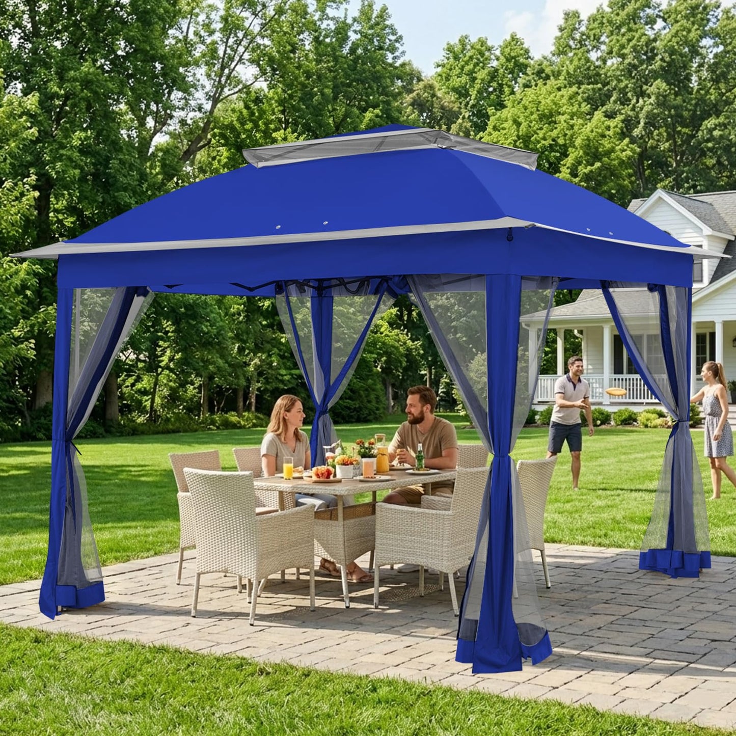 COOS BAY 11x11 Pop Up Gazebo with Mesh Netting, Instant Outdoor Canopy Tent, Water Resistant Shelter with UPF 50+ UV Protection, 121 Sq Ft Coverage, Royal Blue
