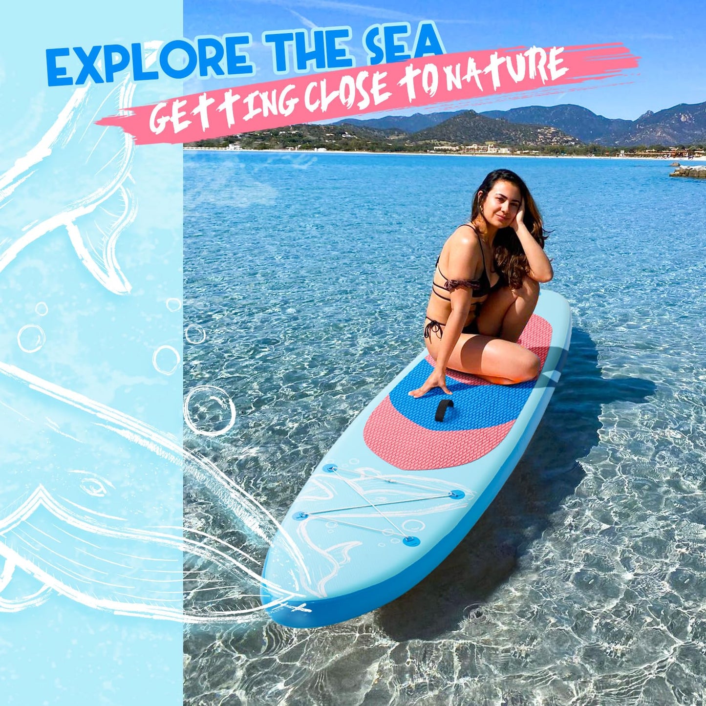 DAKUWAR Paddle Board 10'6''x33''x6'' Inflatable Stand Up Paddle Boards with SUP Accessories Ultra-Light Paddleboard Non-Slip Comfort Deck for Adults & Youth of All Skill Levels (Blue and Pink)