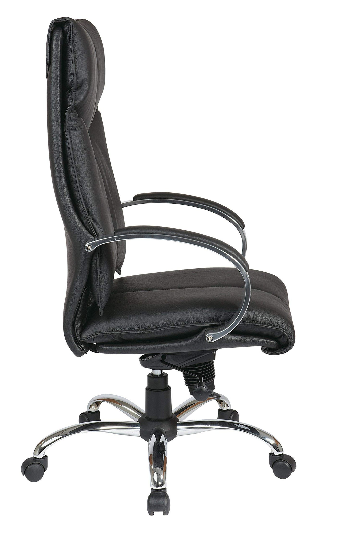 Office Star 8200 Series Deluxe High Back Executive Leather Office Chair with Chrome Base and Padded Loop Arms, Black