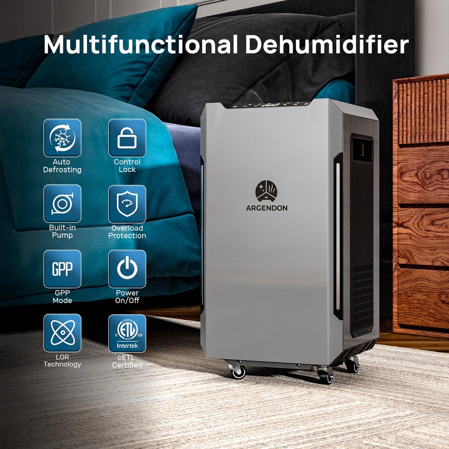 ARGENDON 120 PPD Dehumidifier for Basement, Commercial Dehumidifier with Pump and Drain Hose - High-Capacity Moisture and Humidity Control for Homes, Industrial Use, and Large Space, Sandidry Pro 55C