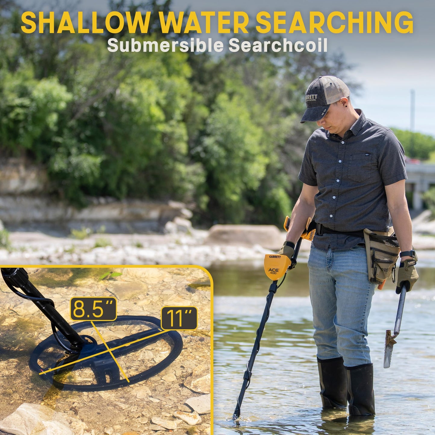 Garrett ACE 400 Metal Detector Bundle – Digital Target ID, Iron Audio, Adjustable Frequency, Includes Carry Bag, & Searchcoil Cover