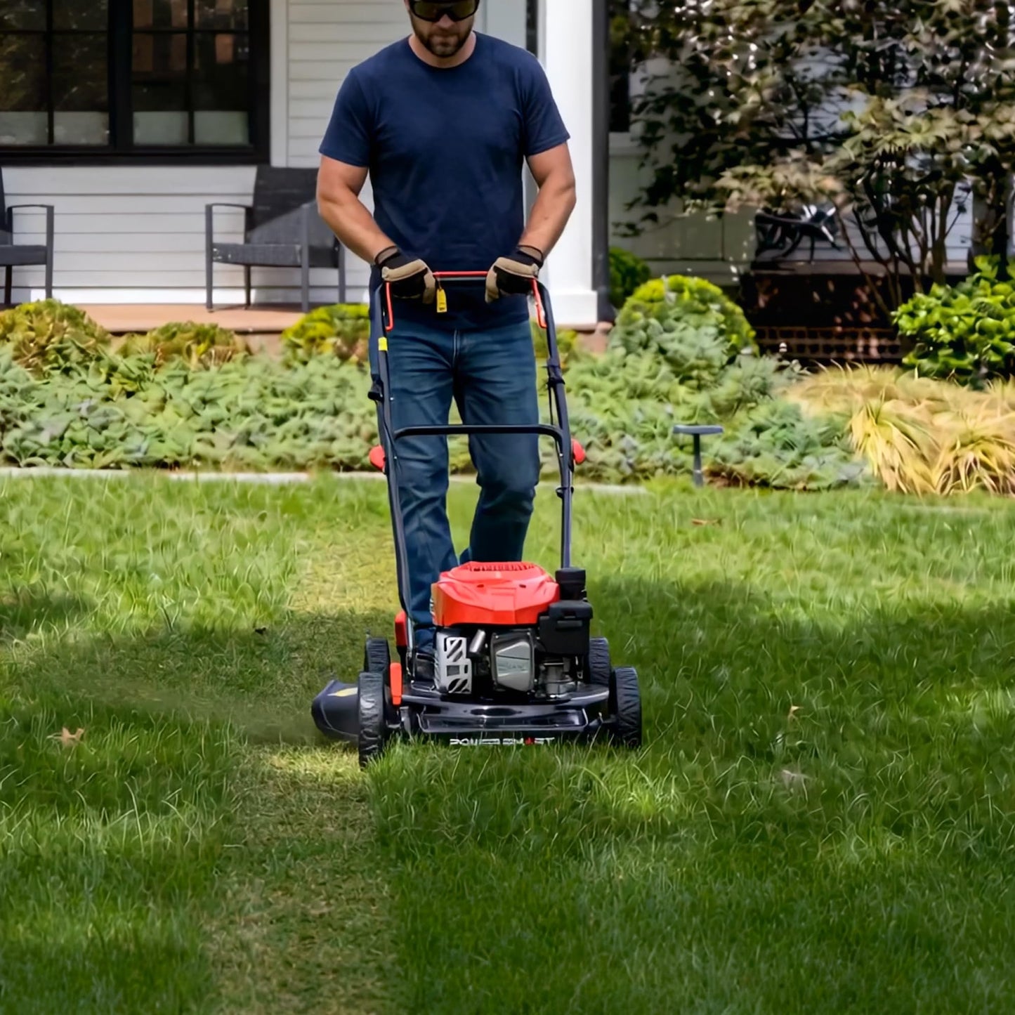 PowerSmart 18-Inch Gas Lawn Mower, 144cc 4-Cycle OHV Engine, Push Mower with Side Discharge, 5 Cutting Heights