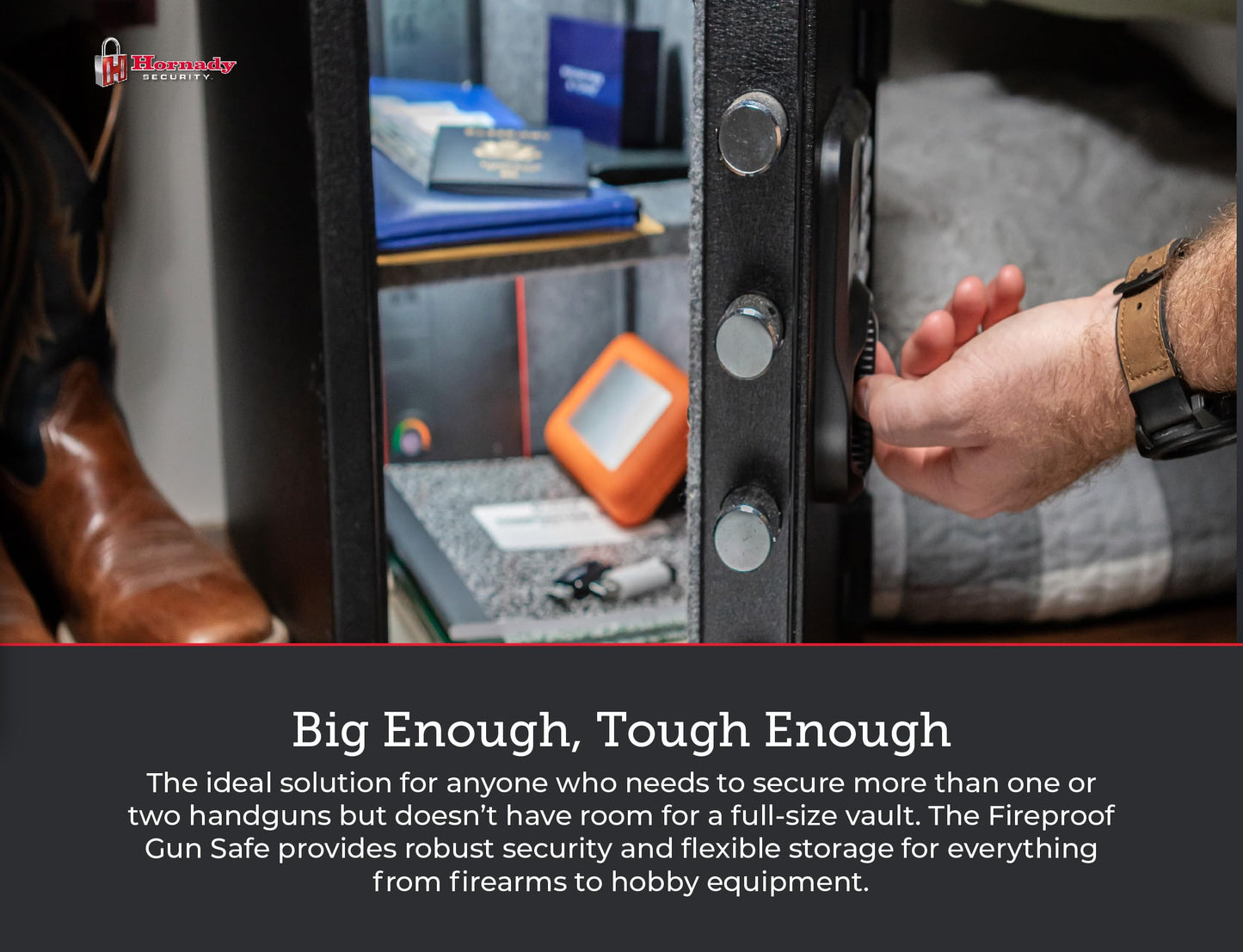 Hornady Fireproof Safe for Guns and Valuables with Keypad Entry - Secure Your Firearms, Cash, Documents, Jewelry and More - 4-6 Digital Keypad Entry, Interior Light and Backup Key - Item 95407