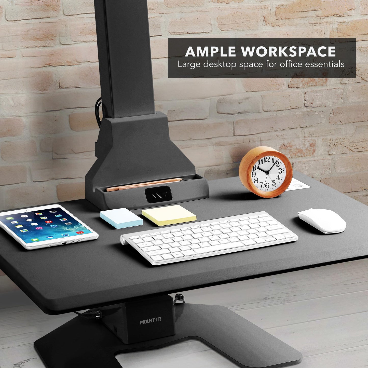Mount-It! Electric Standing Desk Converter - Motorized Sit-Stand Desk Riser with Monitor Mount, Standup Powered Desktop Lift for Single Monitor up to 32", 28" Wide Keyboard Tray, Adjustable Height